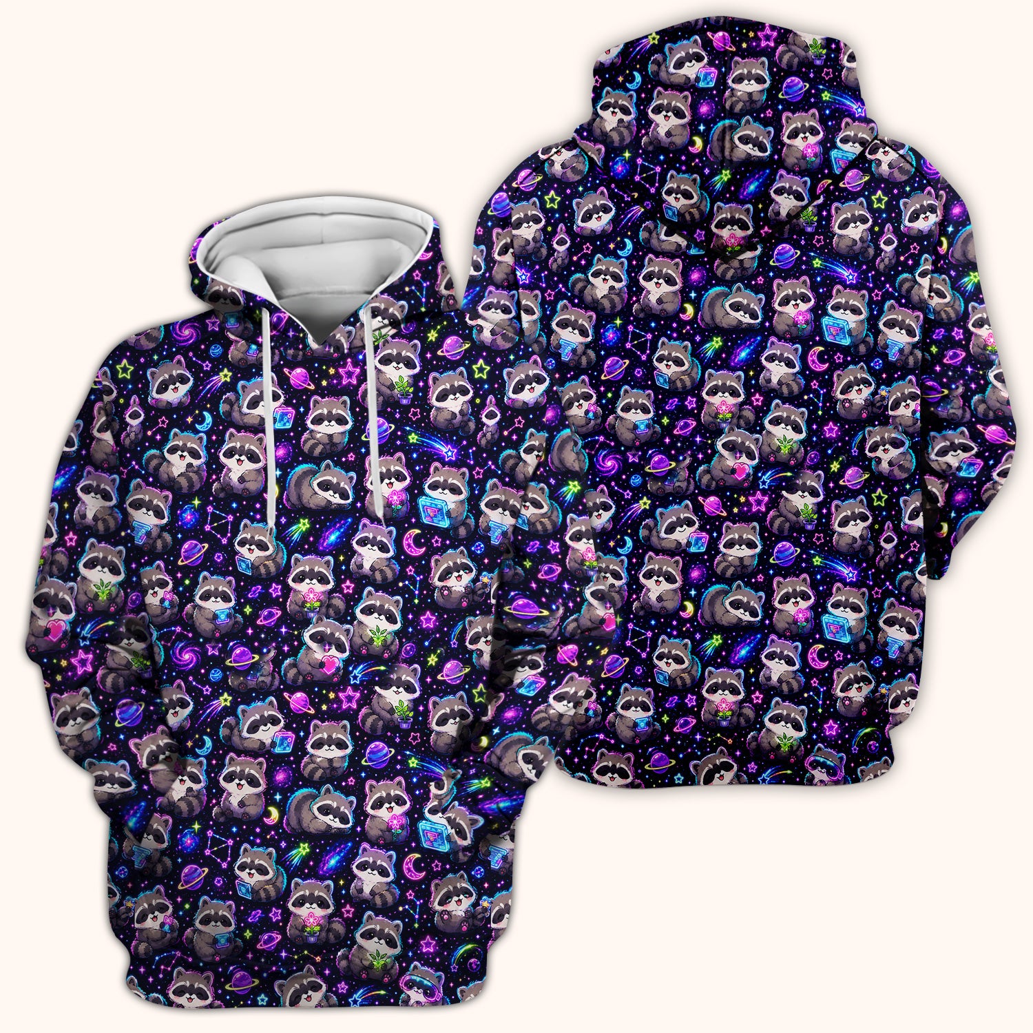 Neon Galaxy Raccoon Space Pattern Scrub Top, Comfortable Scrubs for Nurses