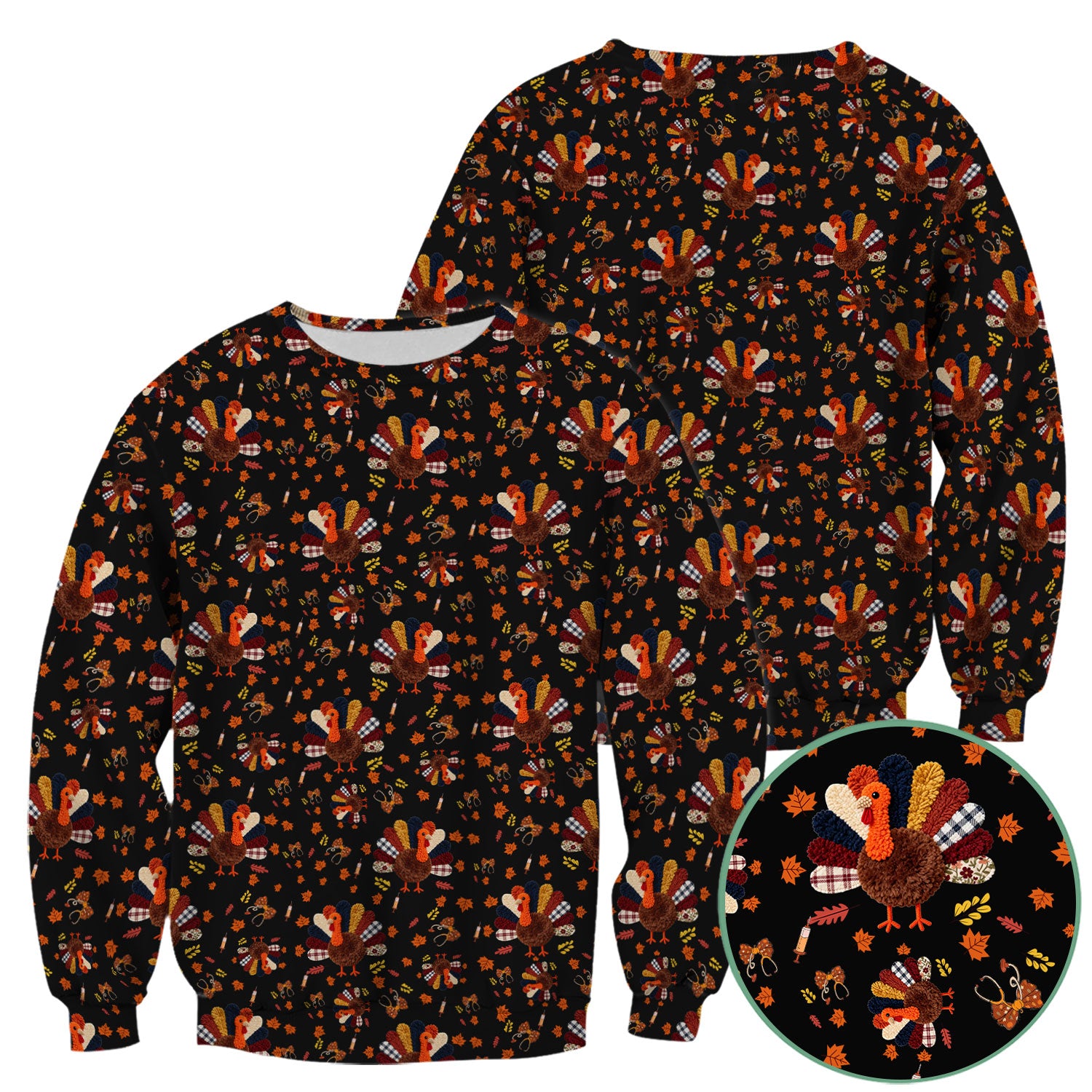 Thanksgiving Comfortable Scrubs for Nurses - Funny Autumn Turkey Shirt - Breathable Fabrics Nursing Uniform