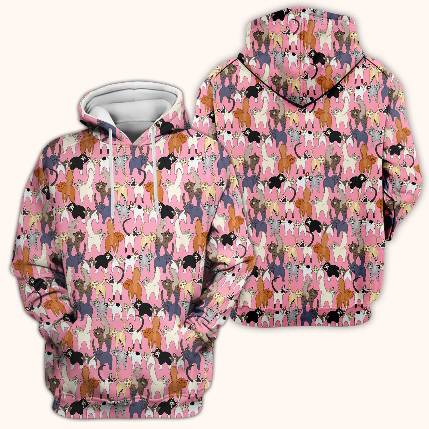 Whimsical Multicolor Cat Cartoon Pattern Scrub Top, Comfortable Scrubs for Nurses