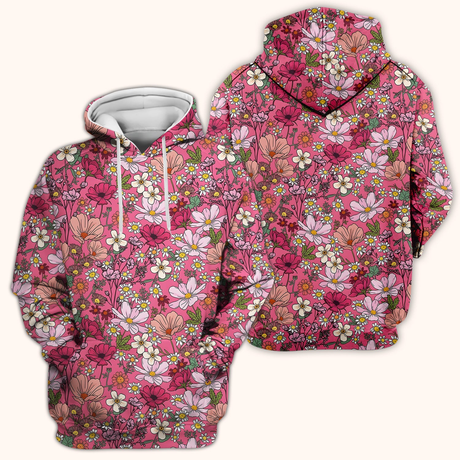 Pink Daisy Wildflower Nurse Pattern Scrub Top, Comfortable Scrubs for Nurses