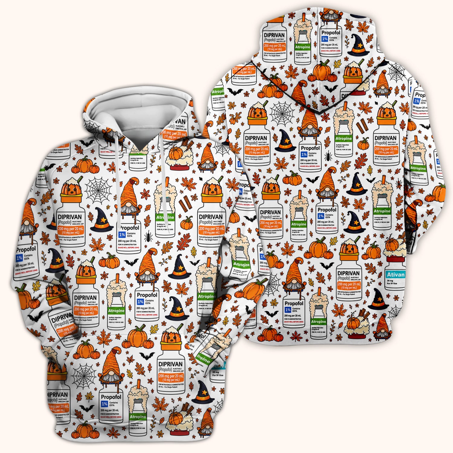 Funny Witch Hat & Pumpkin Print Scrub Top, Comfortable Scrubs for Nurses