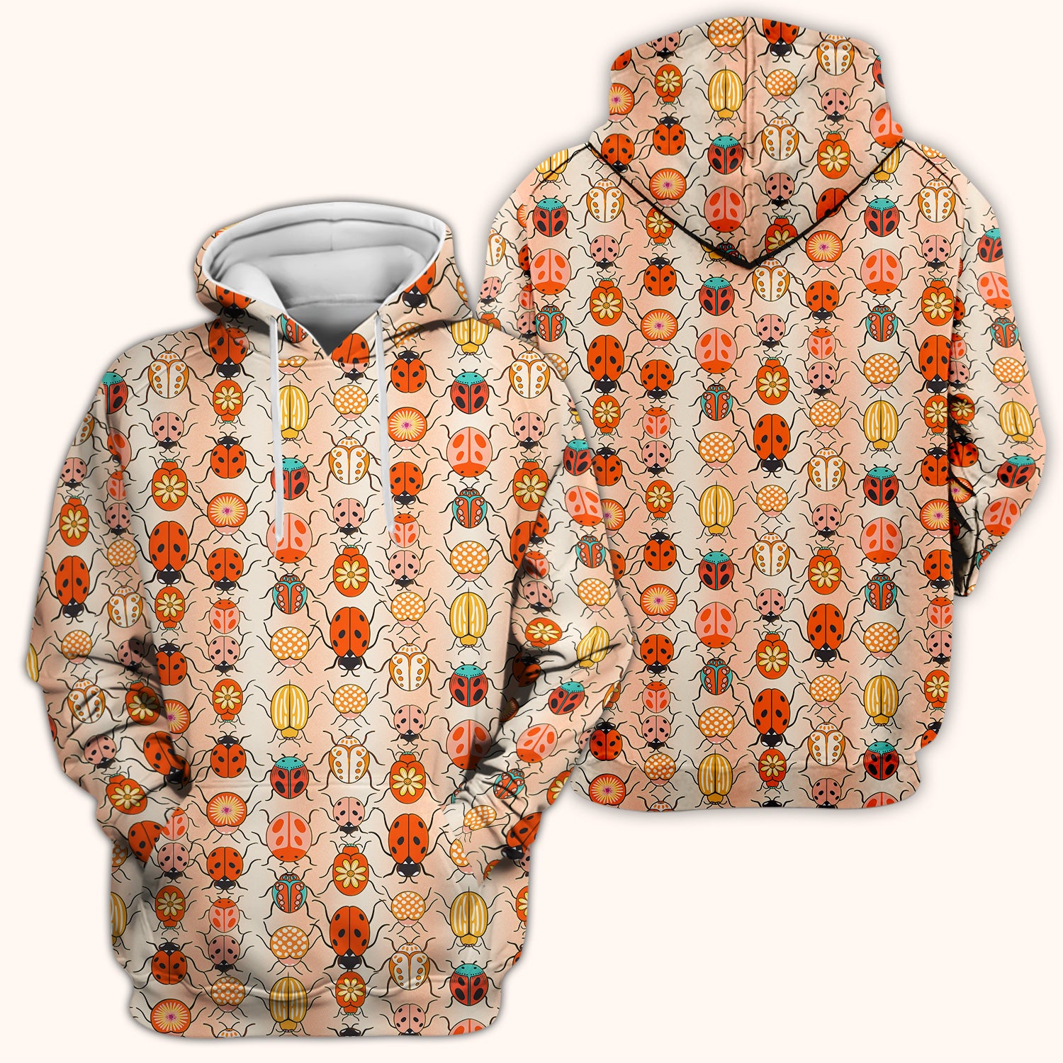 Cute Ladybug Beetle Floral Pattern Scrub Top, Breathable Fabrics Nursing Uniform