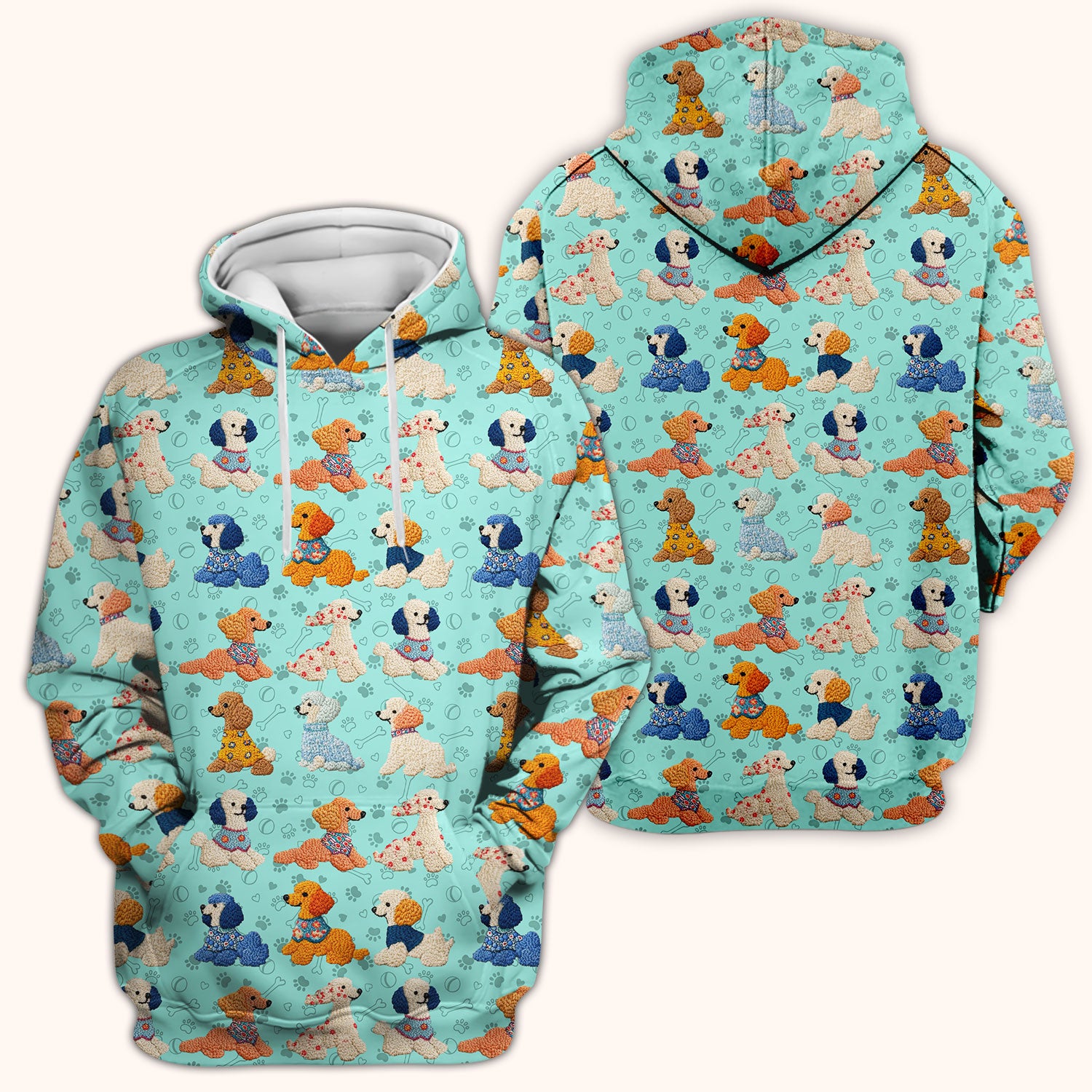 Cute Colorful Poodle Pattern Scrub Top, Comfortable Scrubs for Nurses