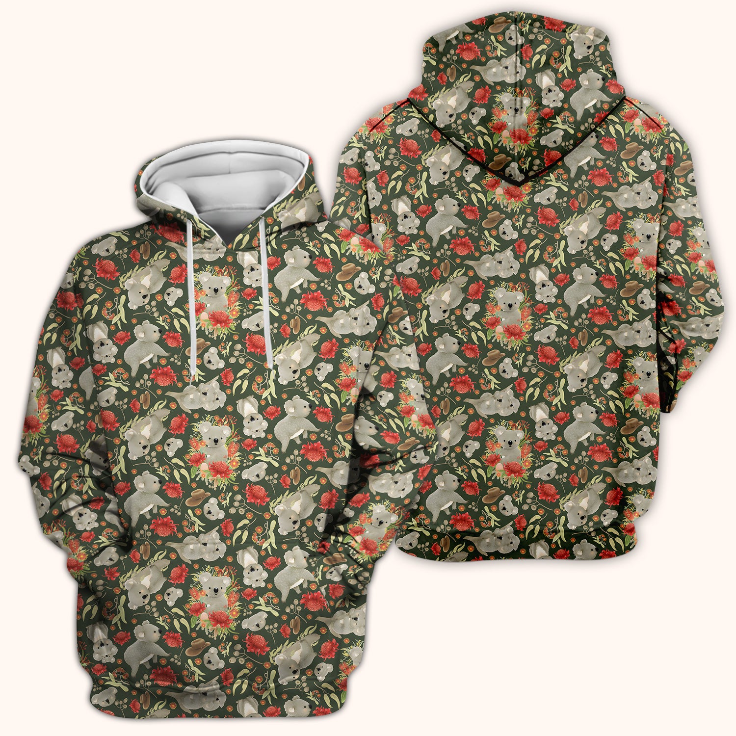 Cute Koala Wildflower Pattern Scrub Top, Comfortable Scrubs for Nurses