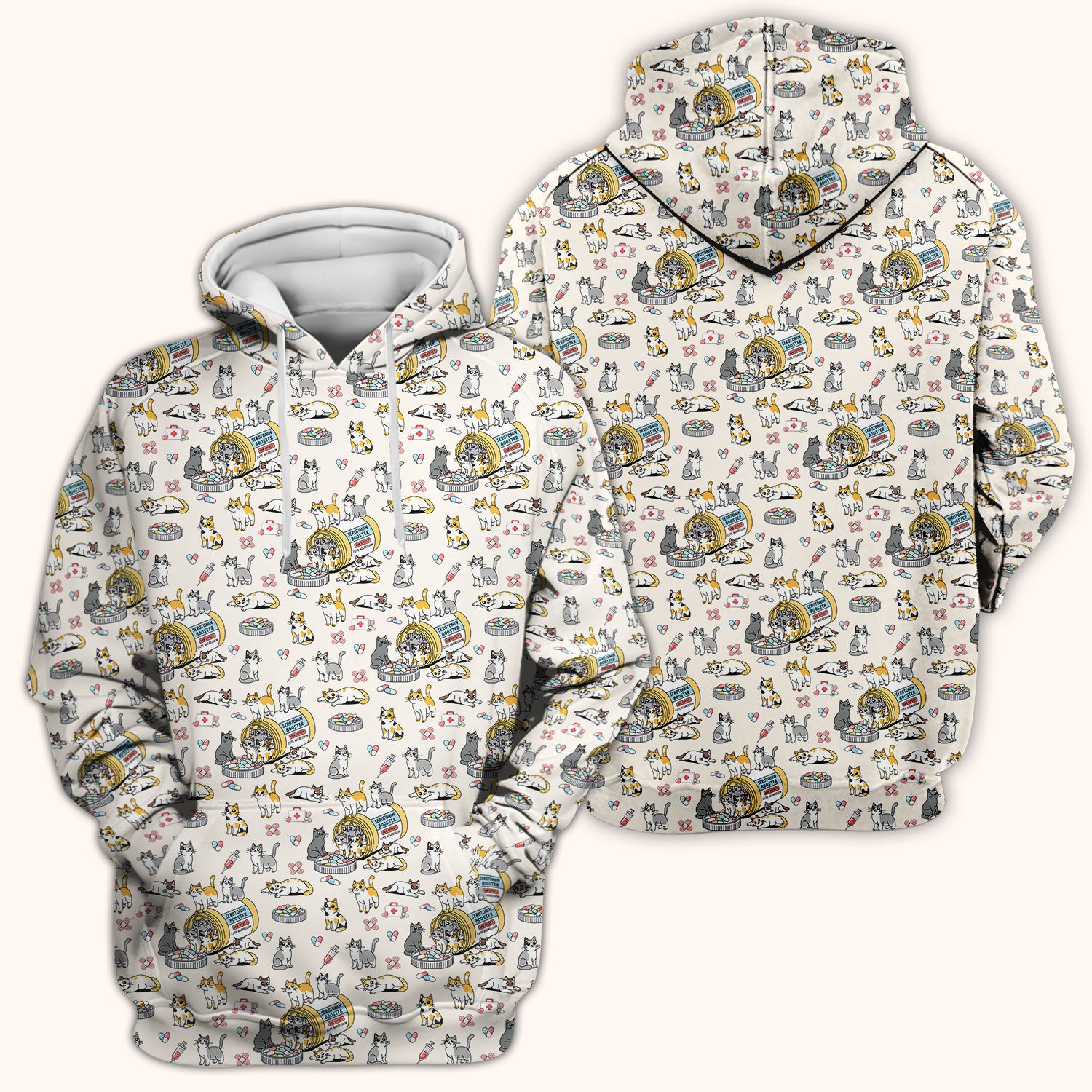 Cute Cat Serotonin Booster Pattern Scrub Top, Comfortable Scrubs for Nurses