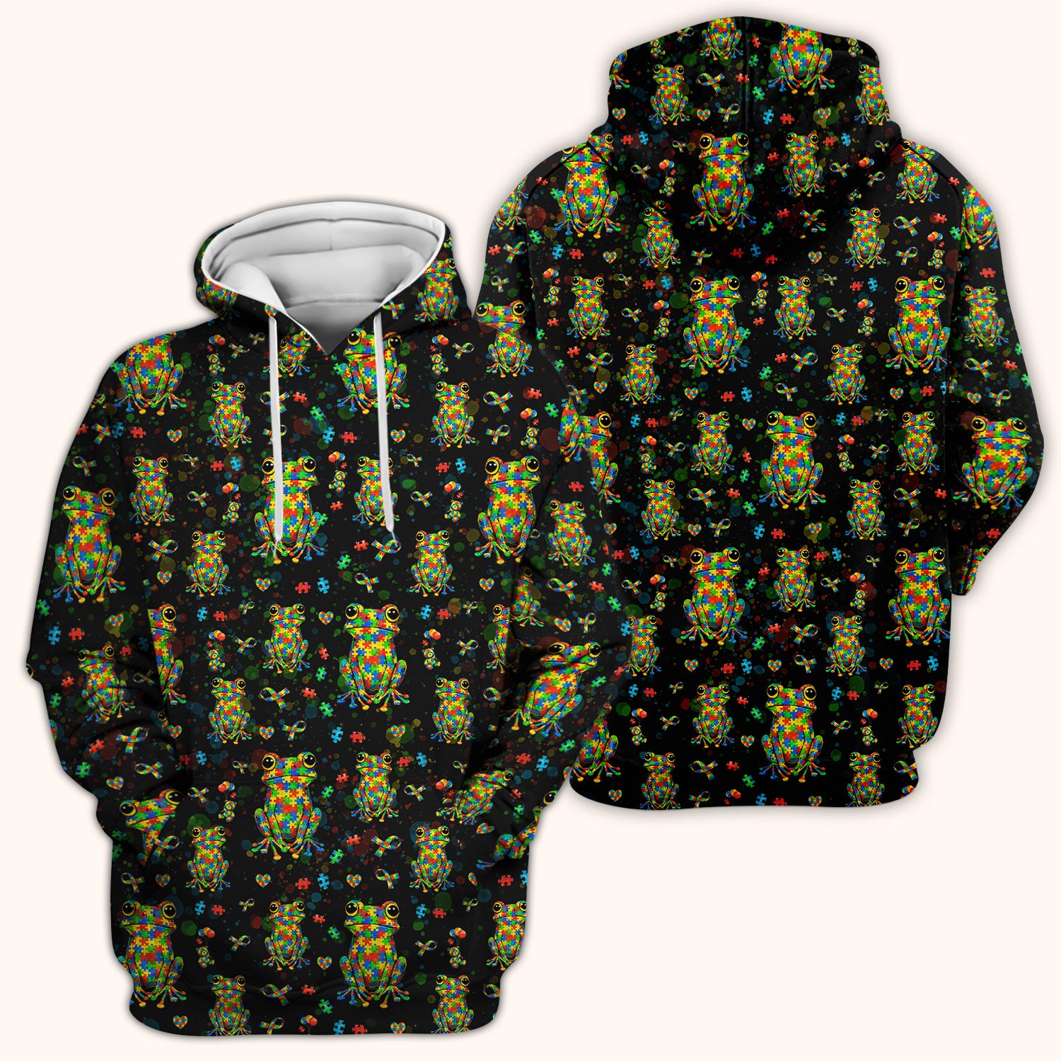 Colorful Autism Puzzle Frog Pattern Scrubs Top, Comfortable Scrubs for Nurses