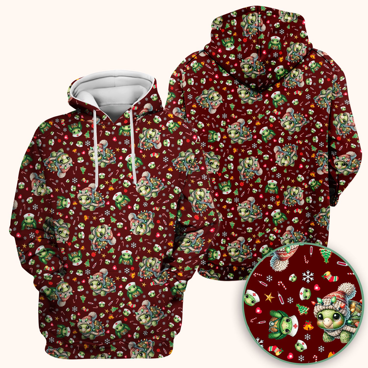Christmas Turtle Scrub Top - Cute Funny Nurse Shirt - Holiday Medical Uniform for Women RN LPN CNA Gift Idea