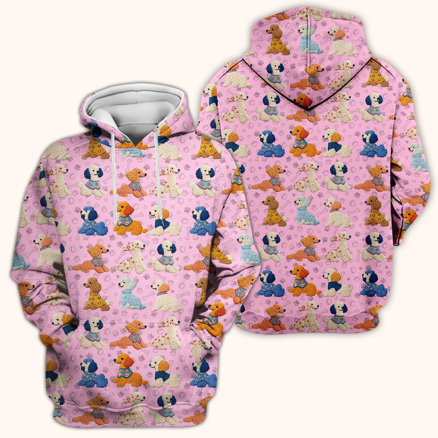 Cute Colorful Poodle Pattern Scrub Top, Comfortable Scrubs for Nurses