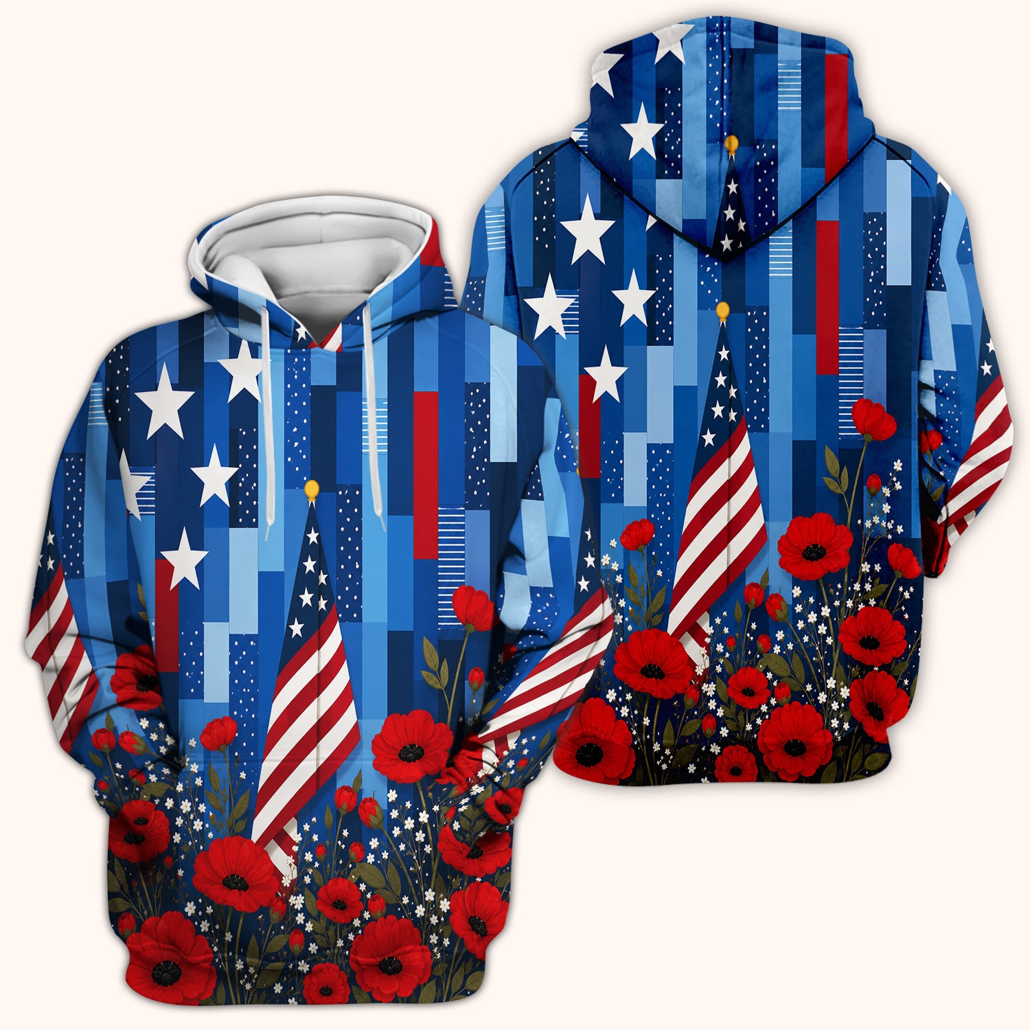 Patriotic Nurse Flag Poppy Pattern Scrub Top, Breathable Fabrics Nursing Uniform