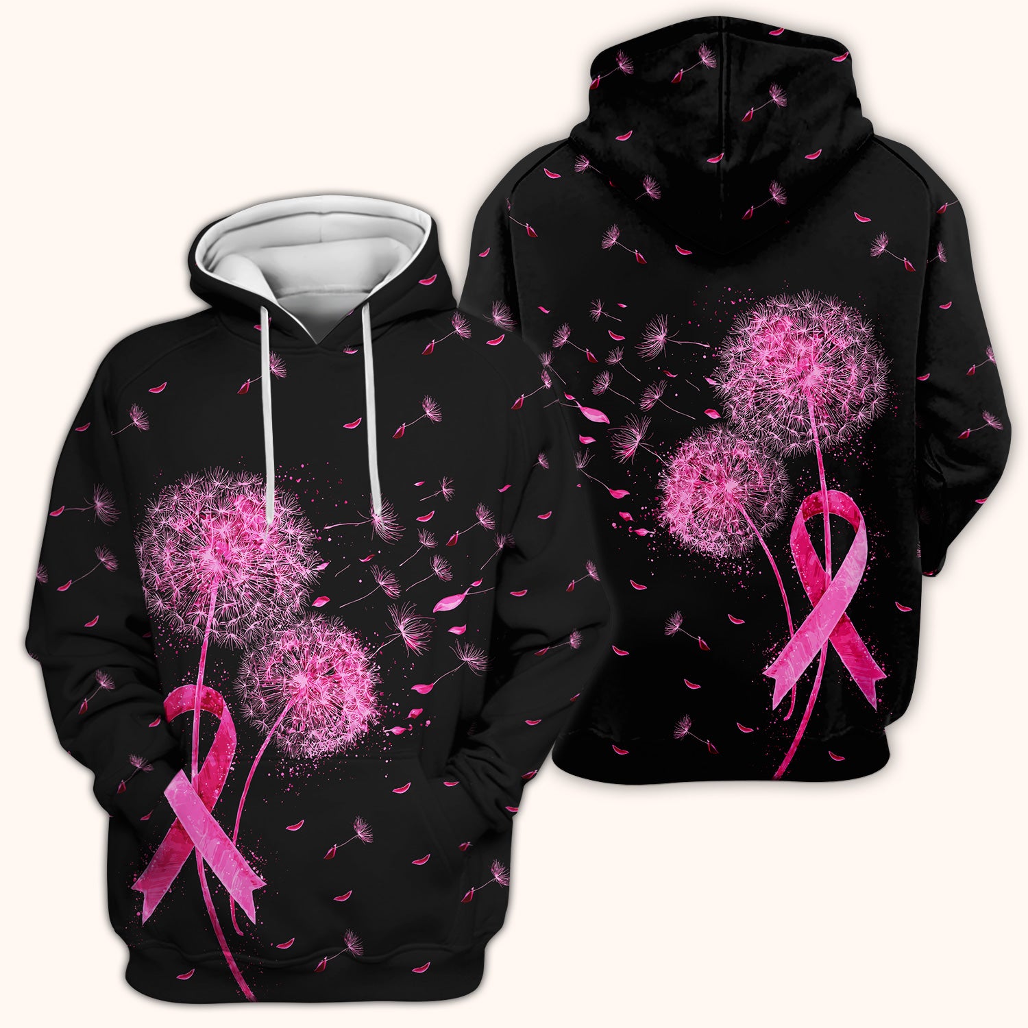 Meaningful Pink Ribbon Dandelion Scrub Top, Comfortable Scrubs for Nurses