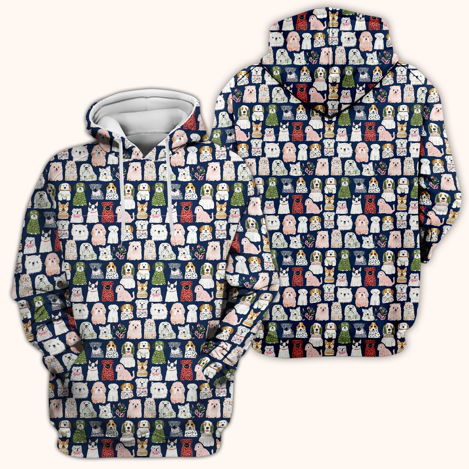 Cute Cartoon Dog Breeds Pattern Scrub Top, Comfortable Scrubs for Nurses