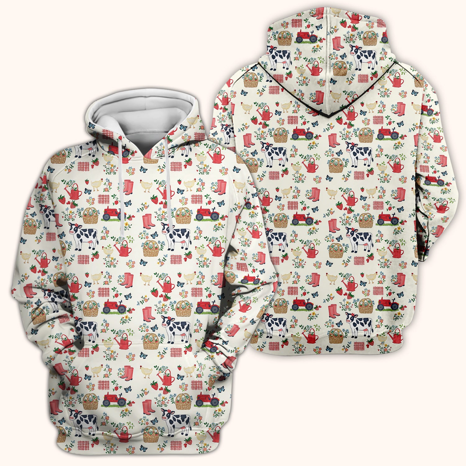 Cute Cow Chicken Farm Pattern Scrub Top, Breathable Fabrics Nursing Uniform