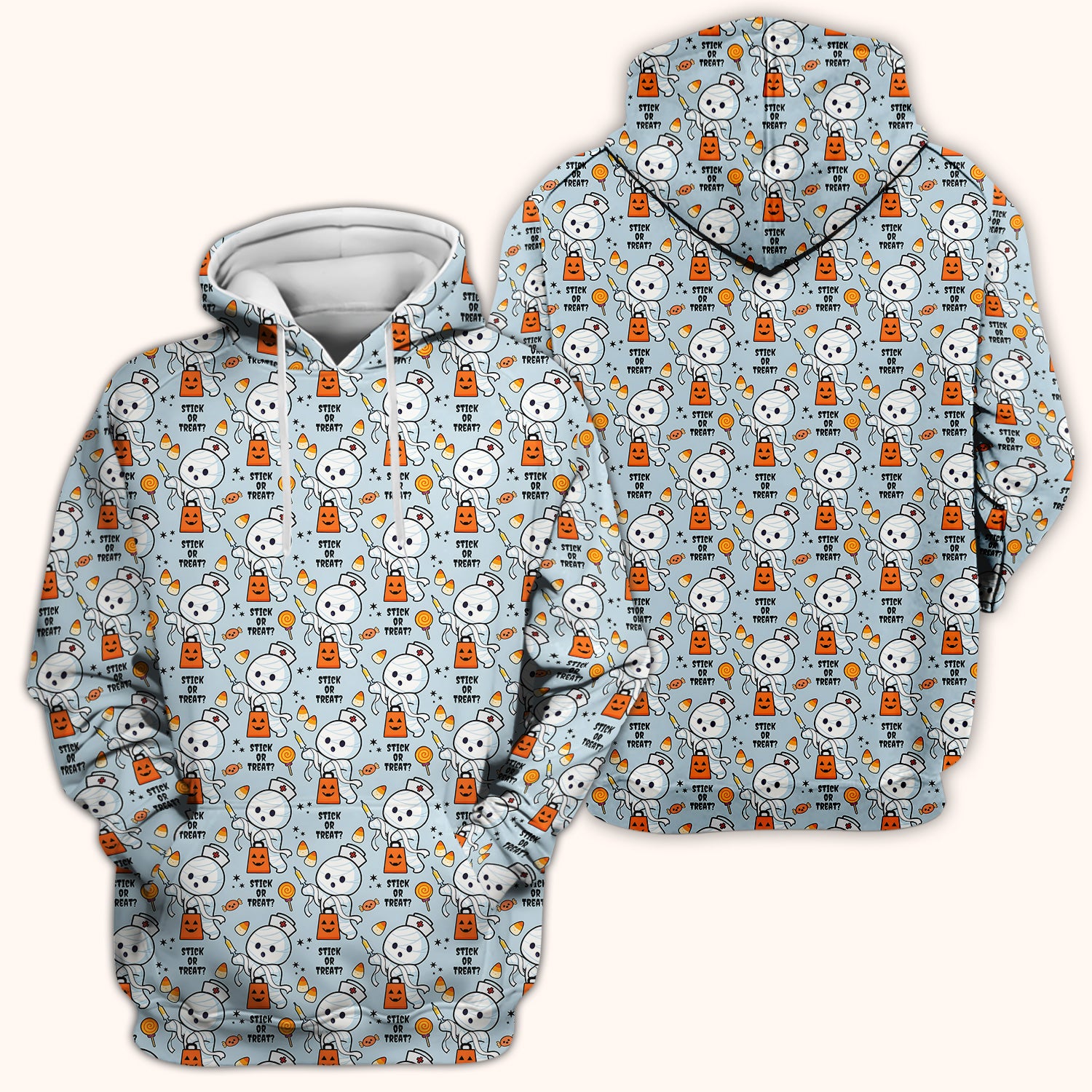 Funny Halloween Stick Or Treat Mummy Nurse Scrub Top, Comfortable Scrubs for Nurses