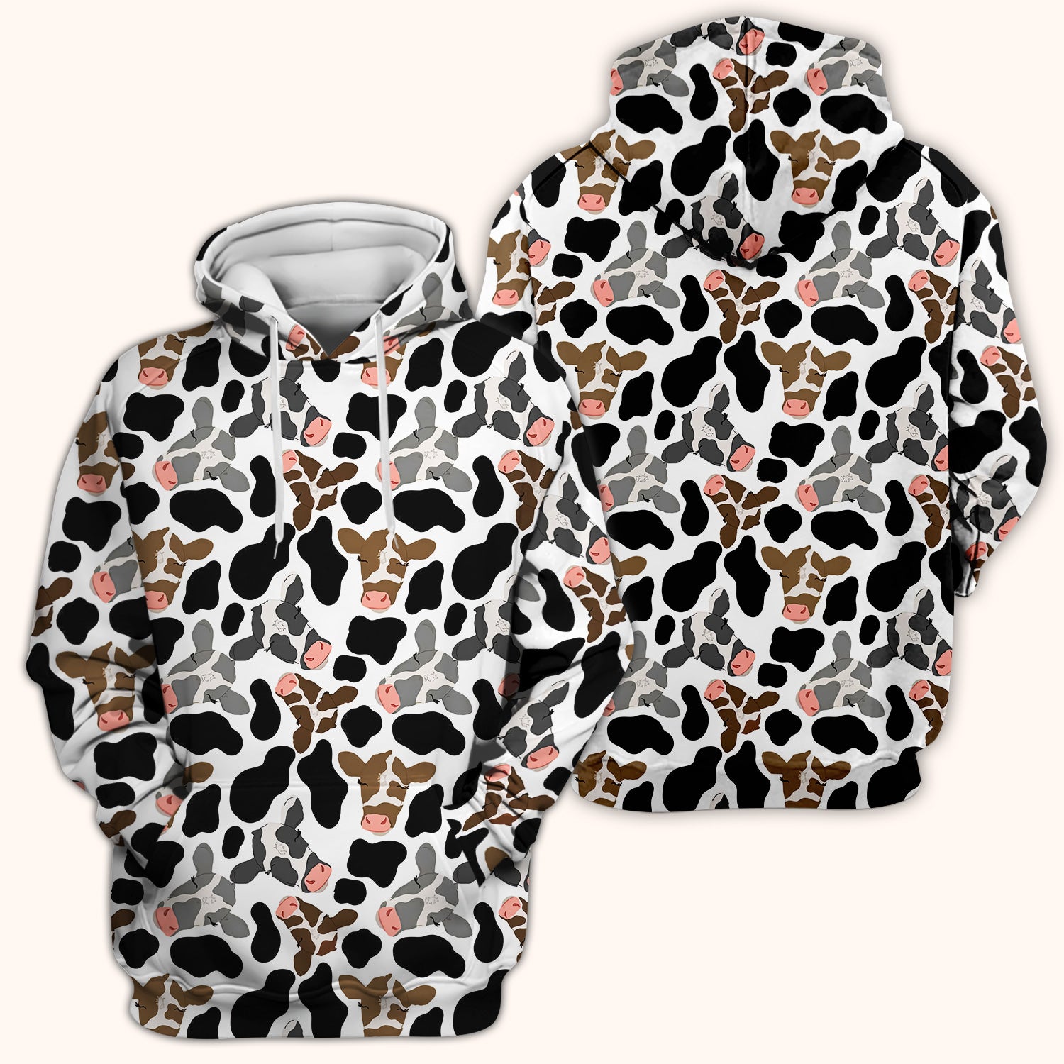 Cute Cow Face Black White Pattern Nurse Scrub Top, Comfortable Scrubs for Nurses
