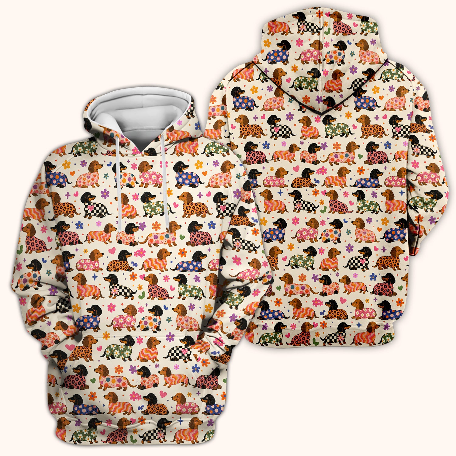 Floral Dachshund Print Scrub Top, Comfortable Scrubs for Nurses