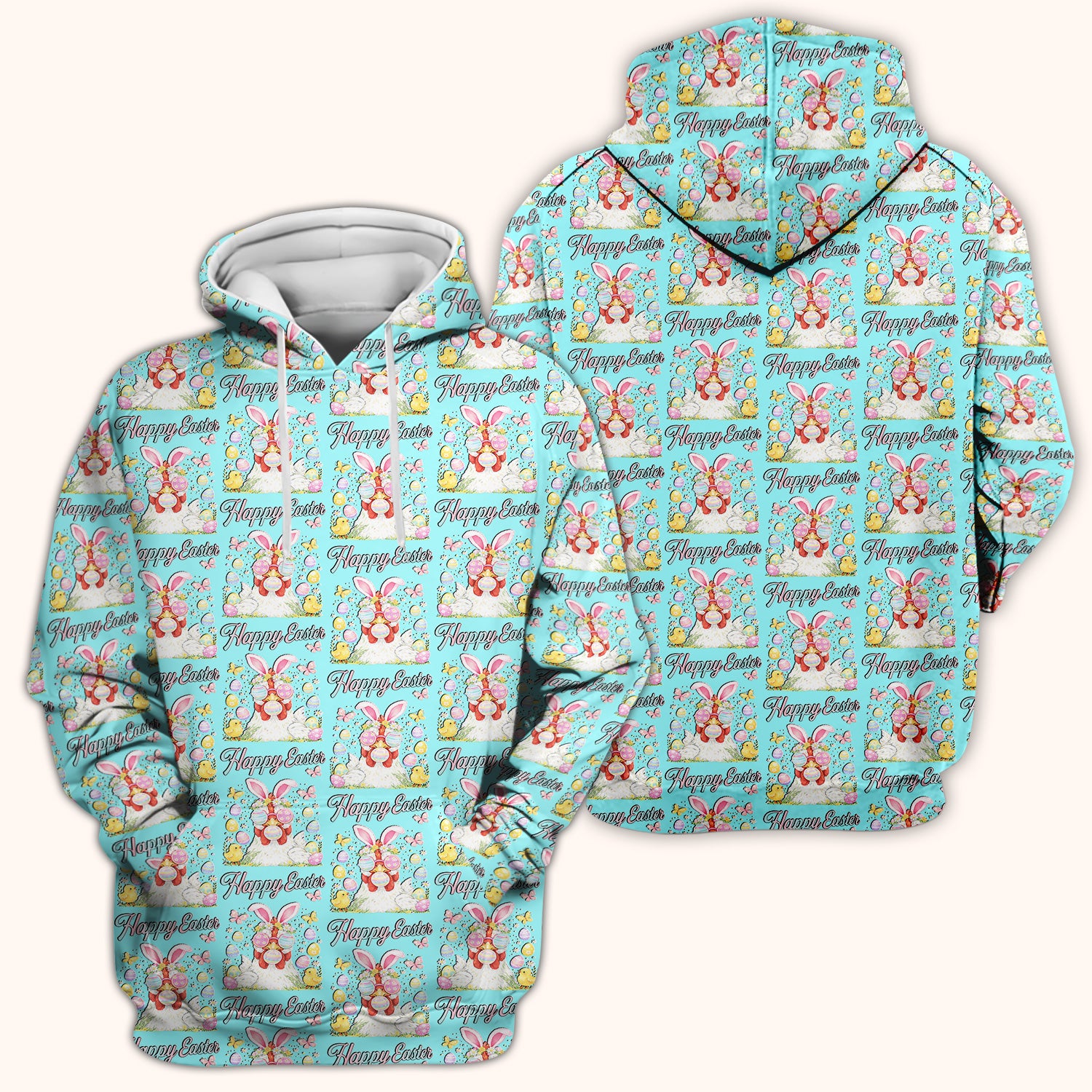 Happy Easter Bunny Eggs Pattern Scrub Top, Comfortable Scrubs for Nurses
