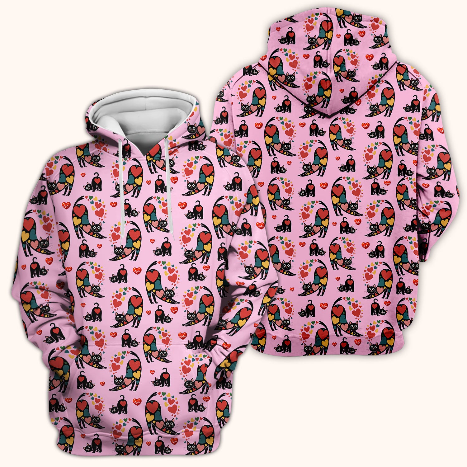 Playful Cat Valentine Heart Print Nurse Scrub Top, Comfortable Scrubs for Nurses