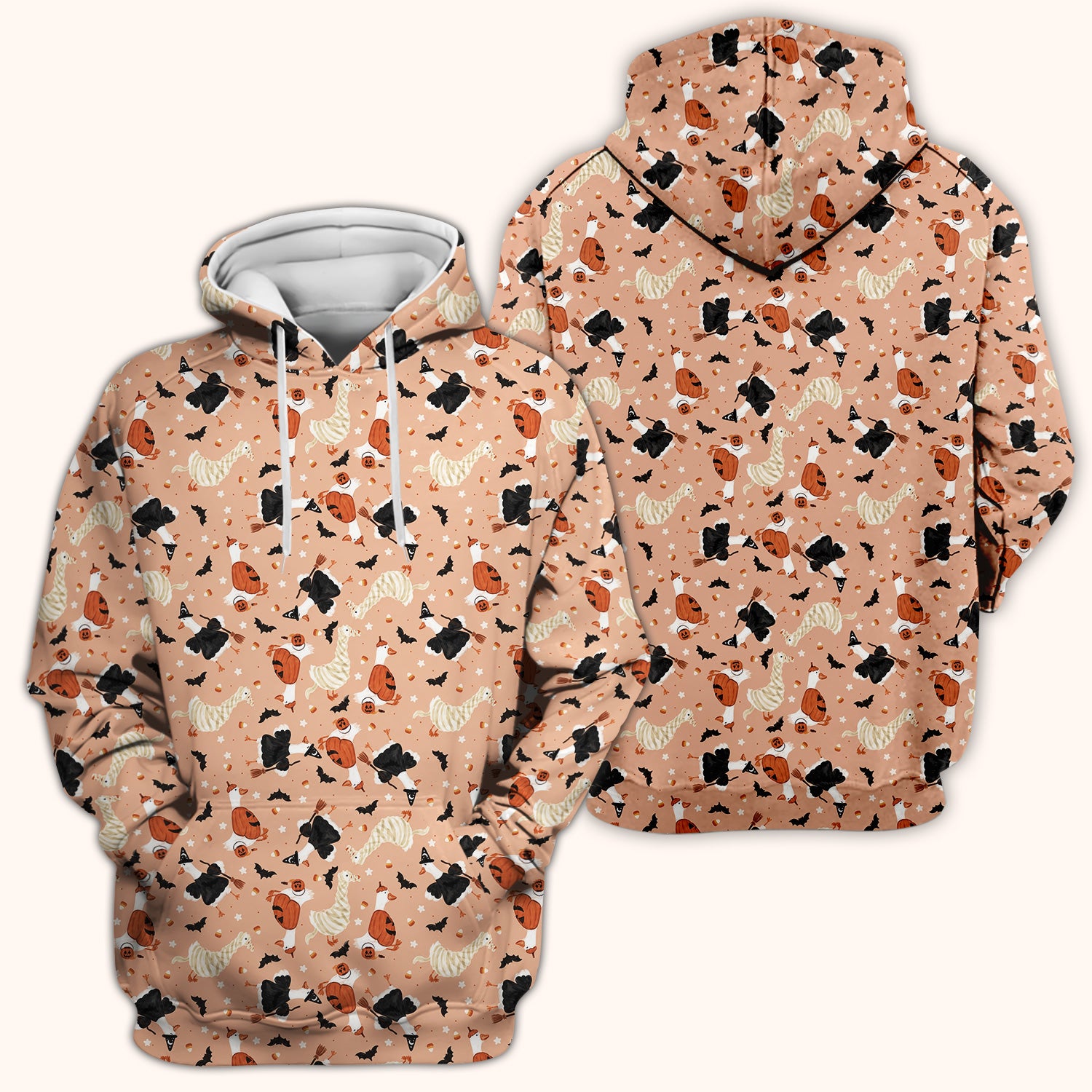 Halloween Goose with Pumpkin Bat Pattern Scrub Top, Comfortable Scrubs for Nurses