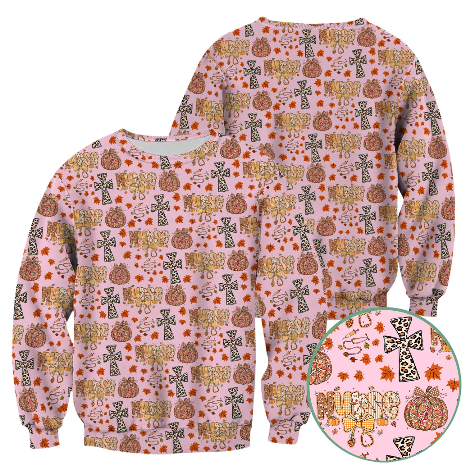 I Will Praise Him In Every Season - Boho Pumpkin Leopard Cross Fall Scrub Top for Nurse - Thanksgiving Med Uniform for Women
