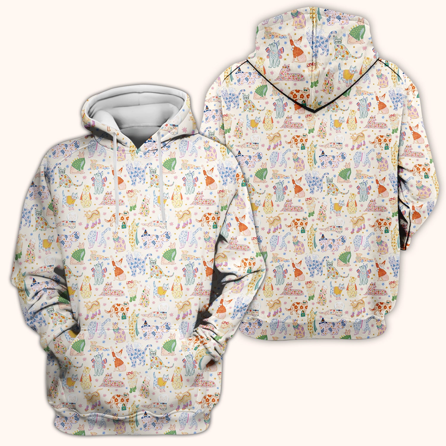 Cute Colorful Cats Pattern Scrub Top, Comfortable Scrubs for Nurses
