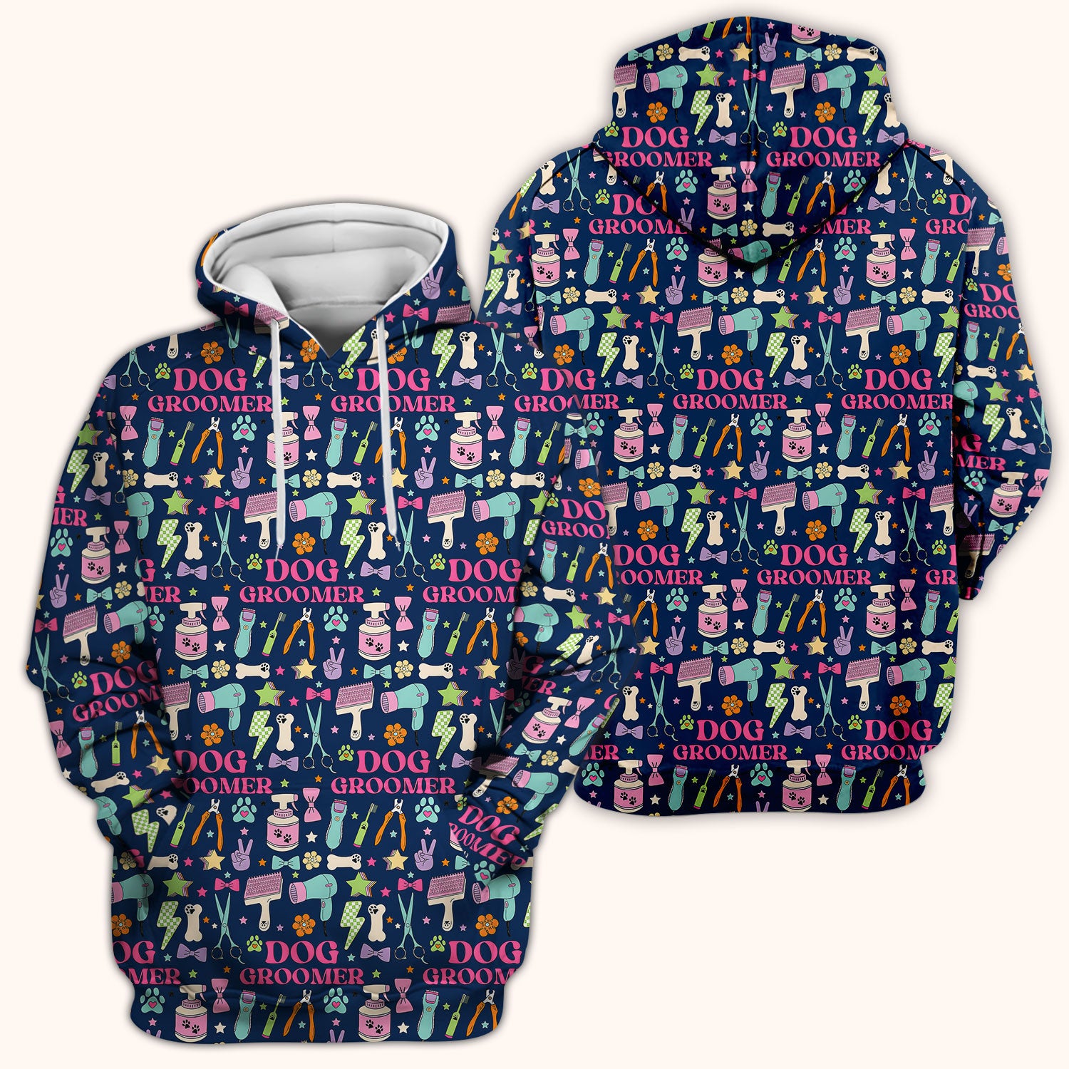 Dog Groomer Tools Pattern Nursing Scrub Top, Comfortable Scrubs for Nurses
