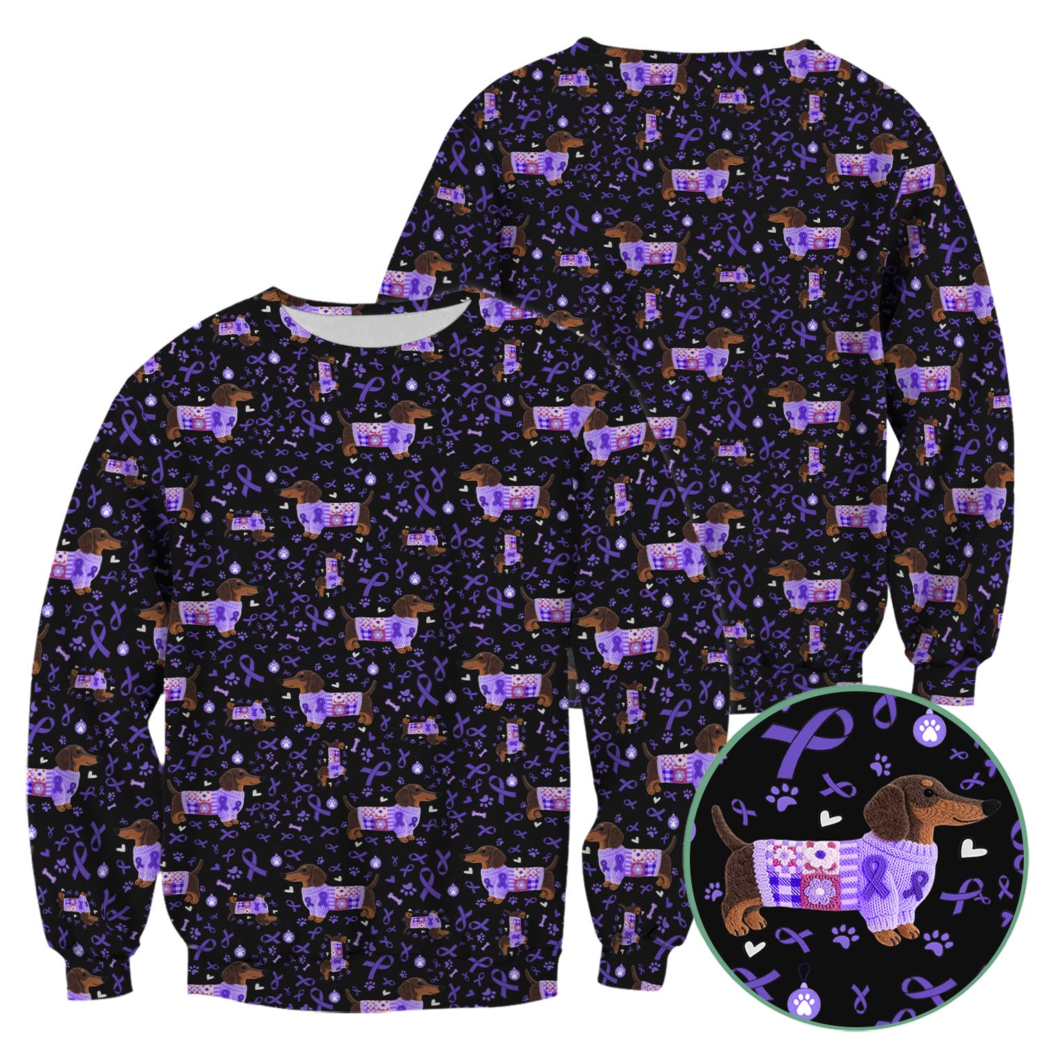 Purple Ribbon Dachshund Scrub Top for Nurses - Cute Awareness Dog Paw Prints - Support Lupus Cancer Med Uniform Gift for Women