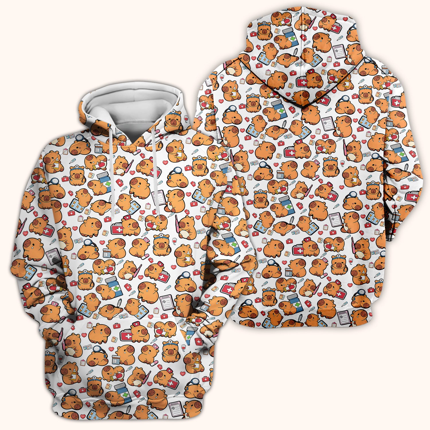 Capybara With Stethoscope And Medical Tools Seamless Scrub Top, Breathable Fabrics Nursing Uniform