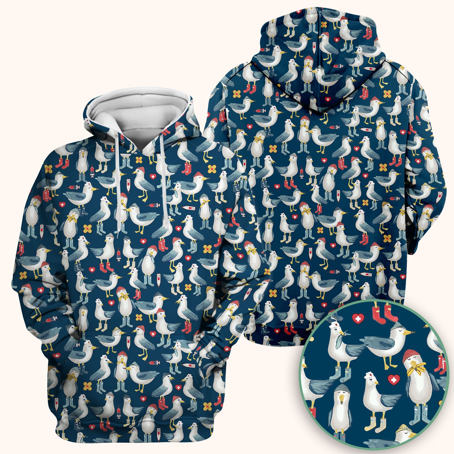 Funny Seagull Nurse Scrub Top - Cute Bird with Medical Icons - Comfortable Scrubs for Women