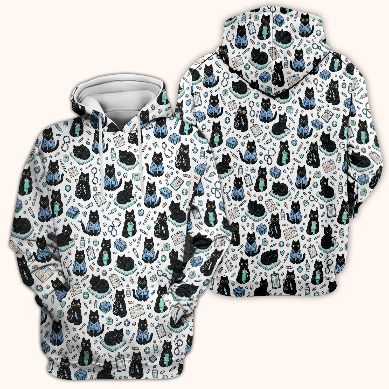 Black Cat Clinic Scrub Top, Comfortable Scrubs for Nurses