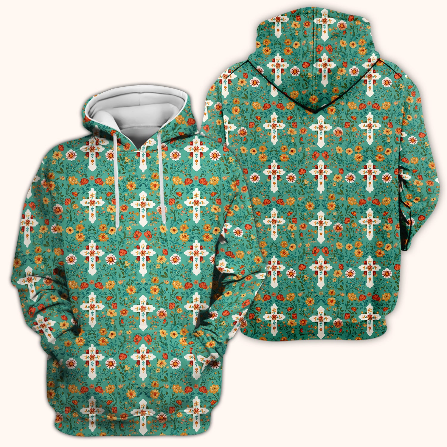 Christian Faith Floral Cross Pattern Scrub Top, Comfortable Scrubs for Nurses