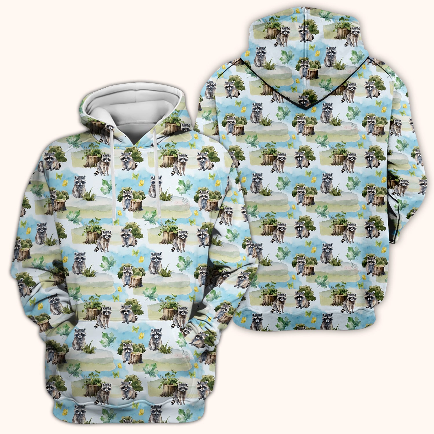 Cute Raccoon Woodland Print Scrub Top, Comfortable Scrubs for Nurses