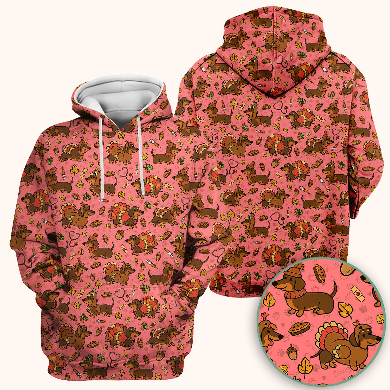 Thanksgiving Wiener Dog Scrub Top - Funny Dachshund TurkeChicken Nurse Shirt for Women - Cute Holiday Medical Uniform