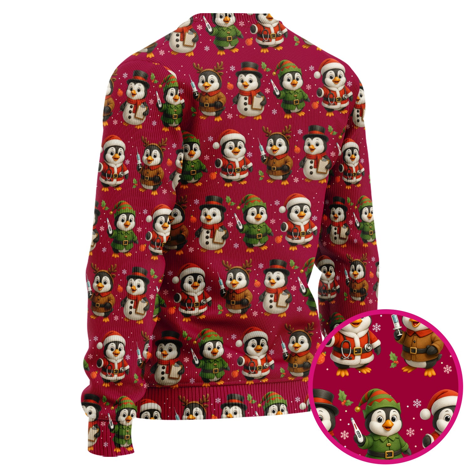 Penguin Christmas Scrubs Set - Adorable Holiday Pattern Scrub Top & Pants - Cute Penguin Scrubs for Women Christmas Season