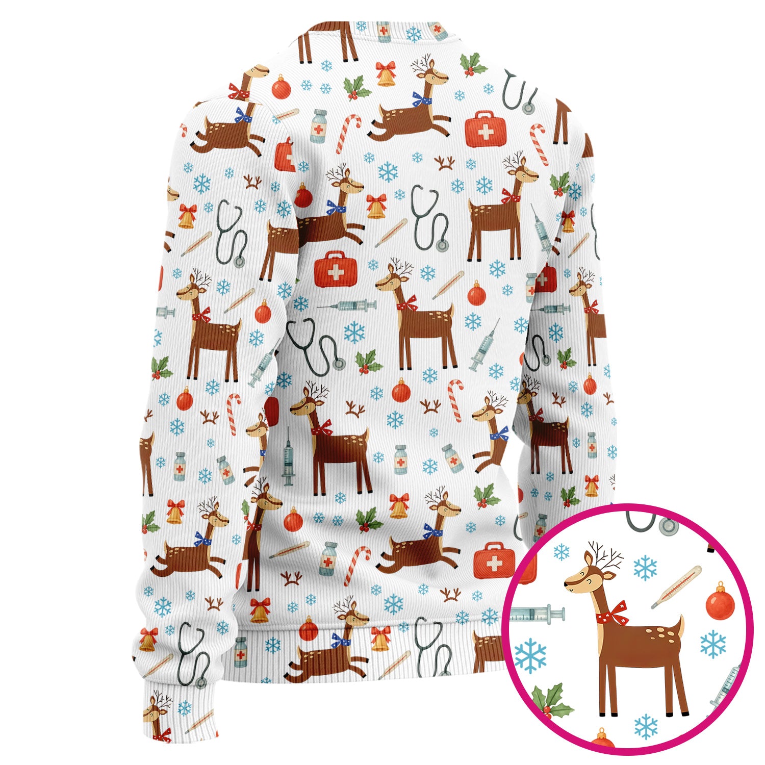 Christmas Reindeer Scrub Set for Nurses - Cute Reindeers Snowflakes Candy Canes - Comfortable Med Uniform