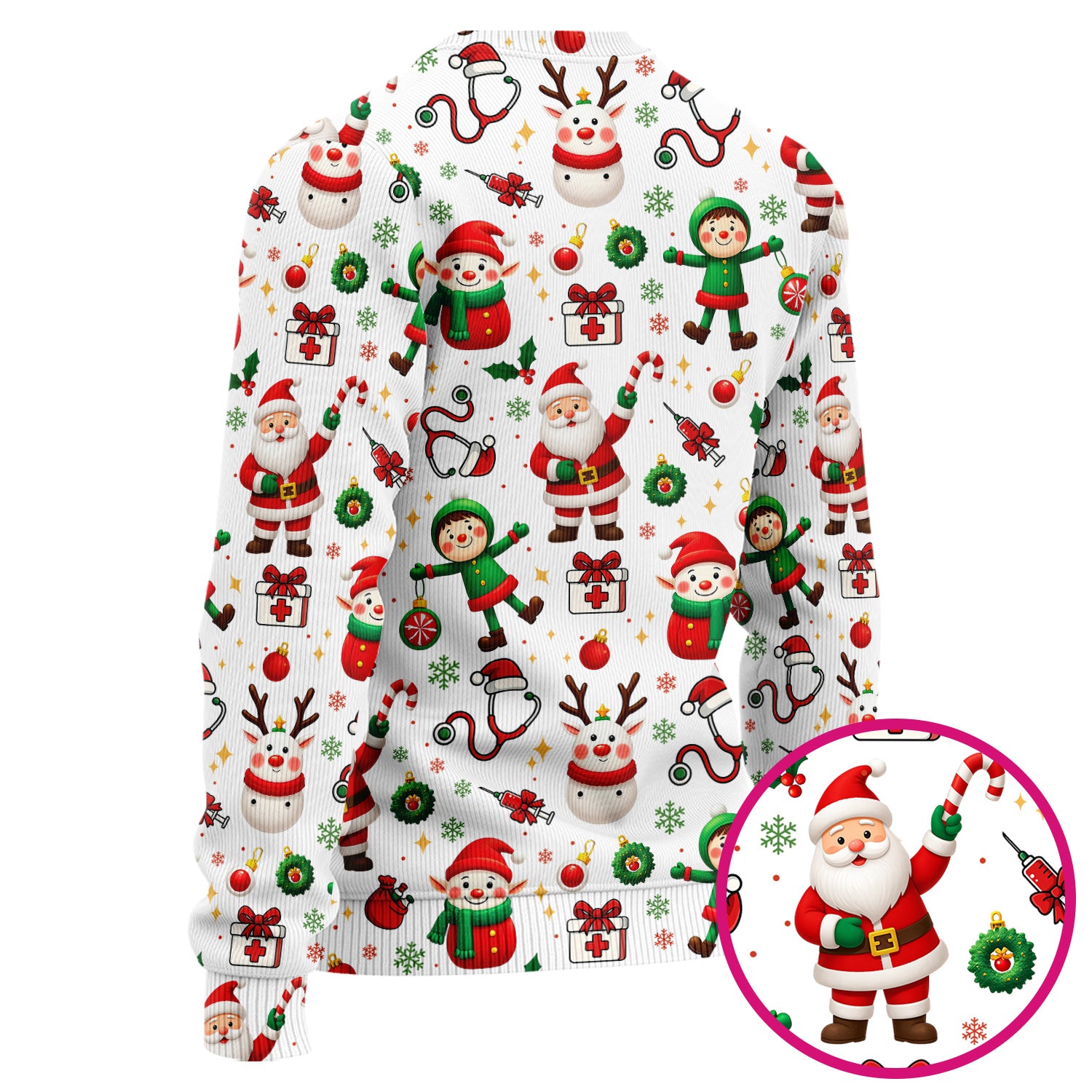 Christmas Comfortable Scrubs for Nurses - Cute Santa Reindeer Scrubs Pants and V Neck Top - Festive Holiday Med Uniform for Women