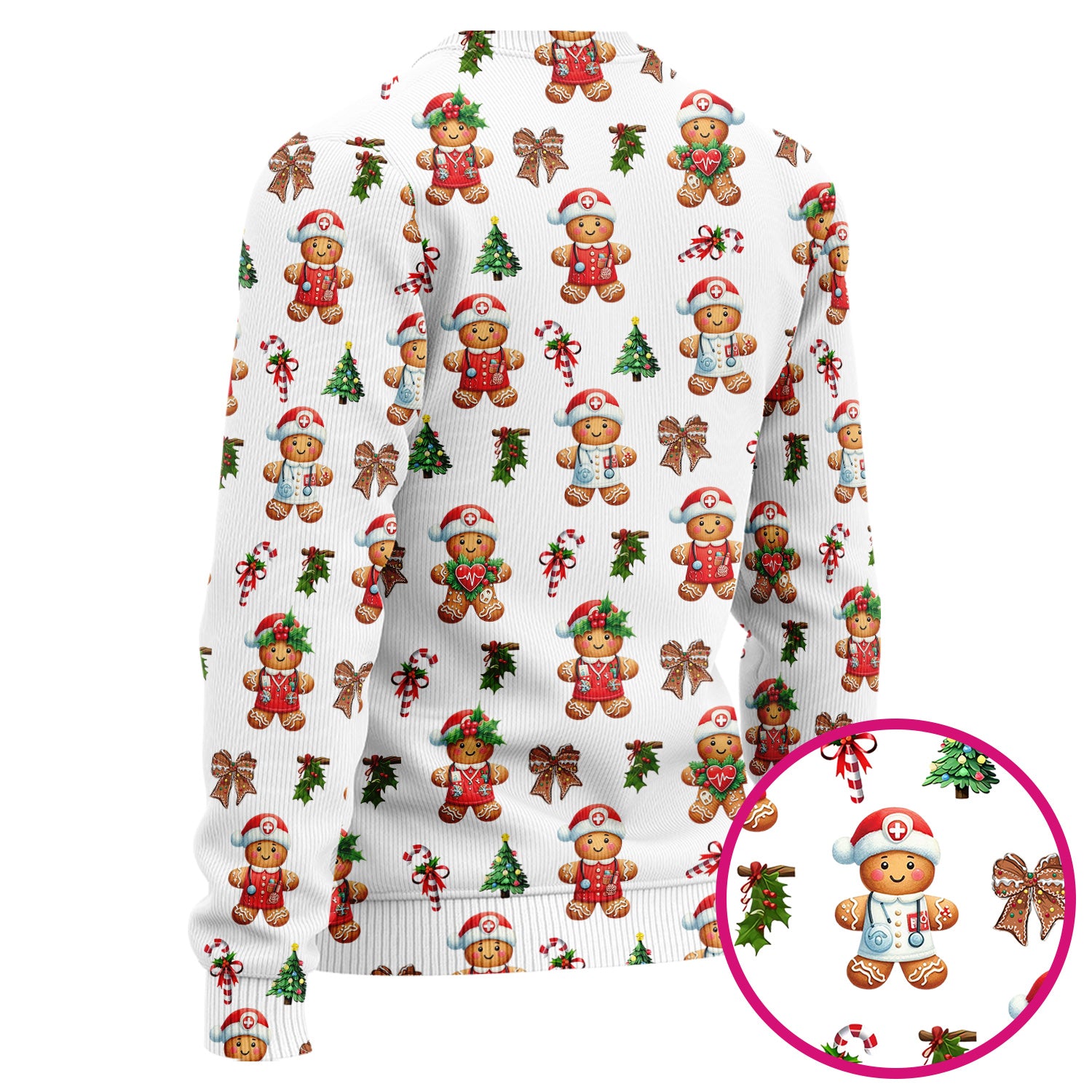 Funny Christmas Scrub Set for Nurse - Adorable Gingerbread Candy Cane Bow- Festive Medical Uniform for Women