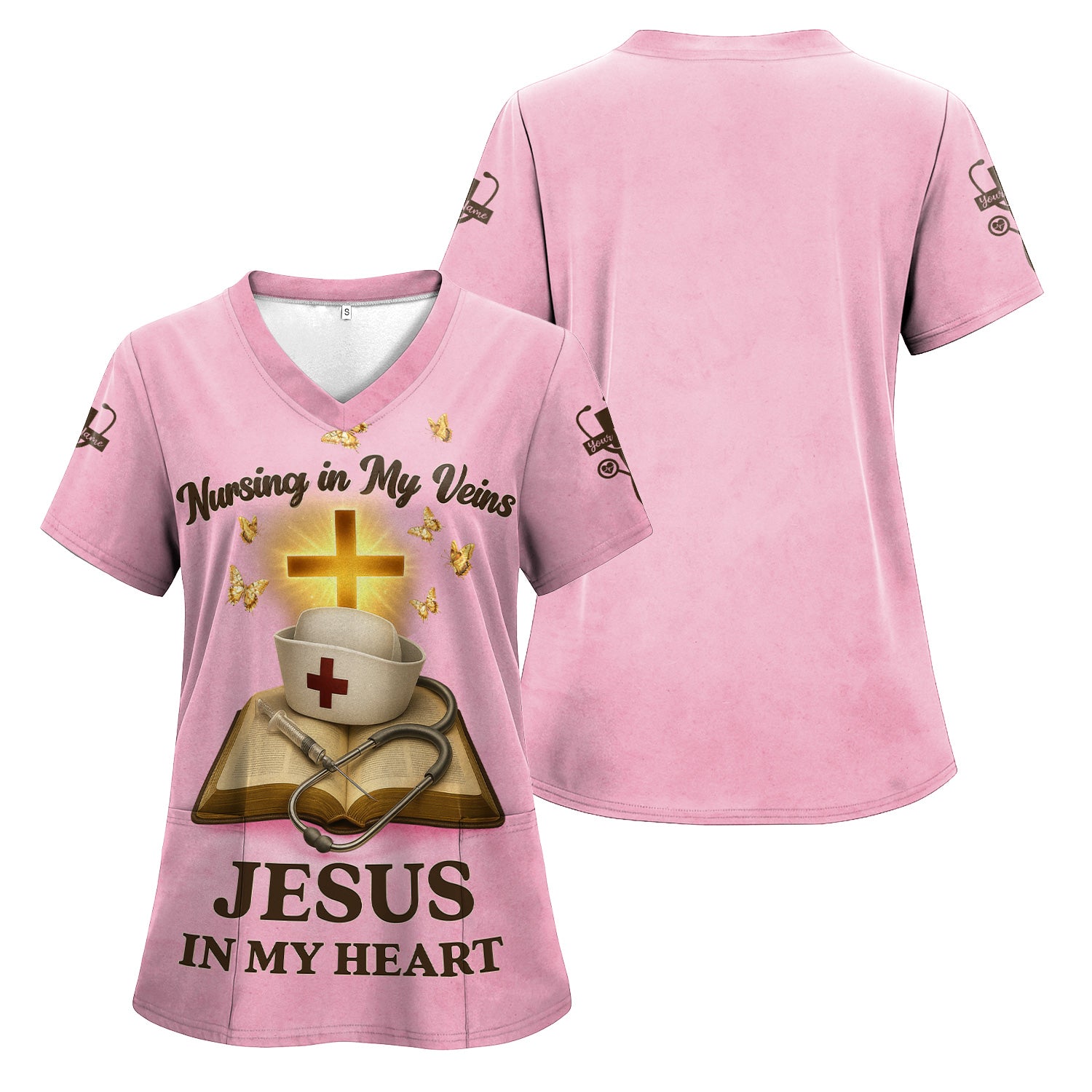 Personalized Christian Nurse Shirt - Jesus in My Heart  Quote - Available in Multiple Colors - Gift for Women RN LPN