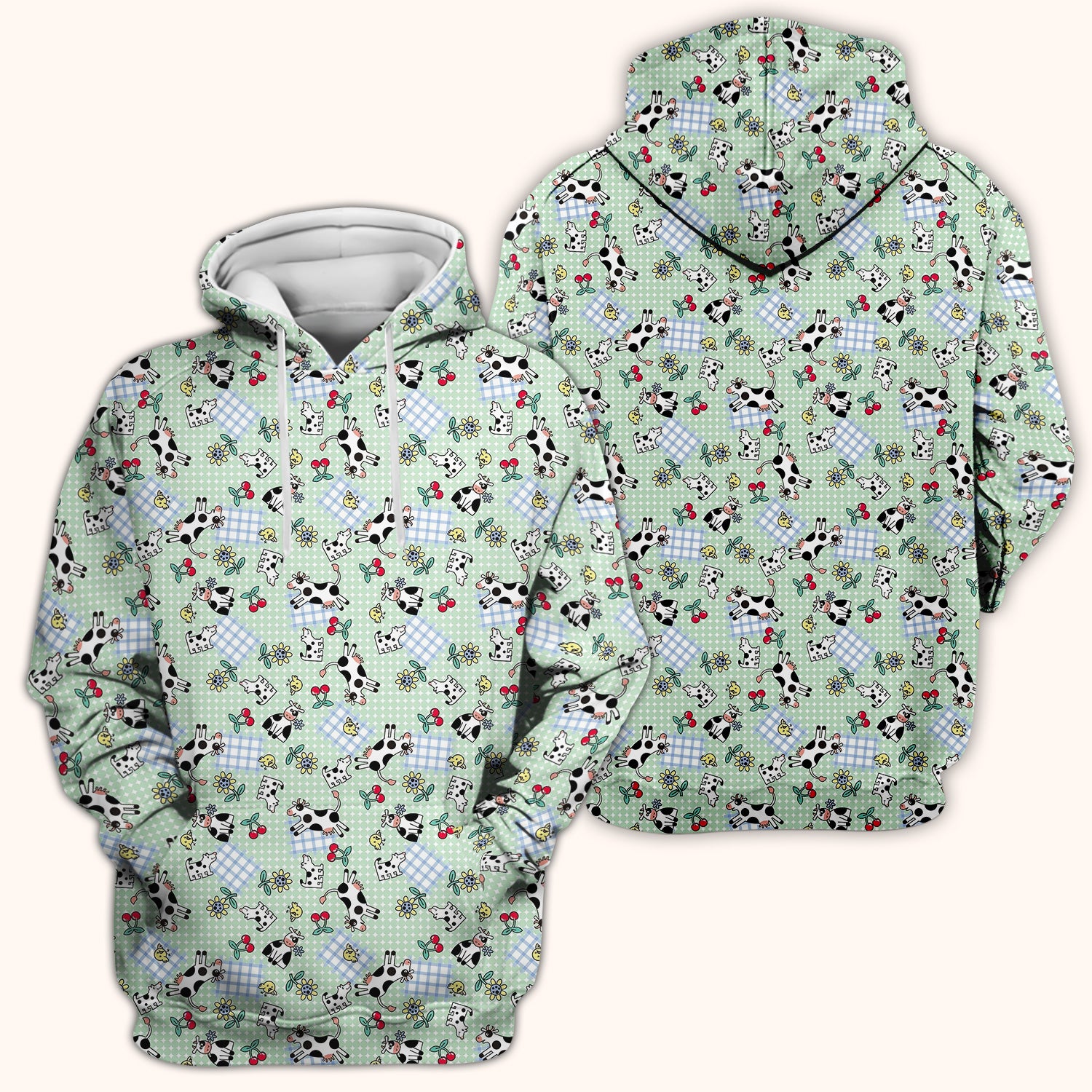 Cute Cow Cherry Farm Garden Pattern Nurse Scrub Top, Comfortable Scrubs for Nurses