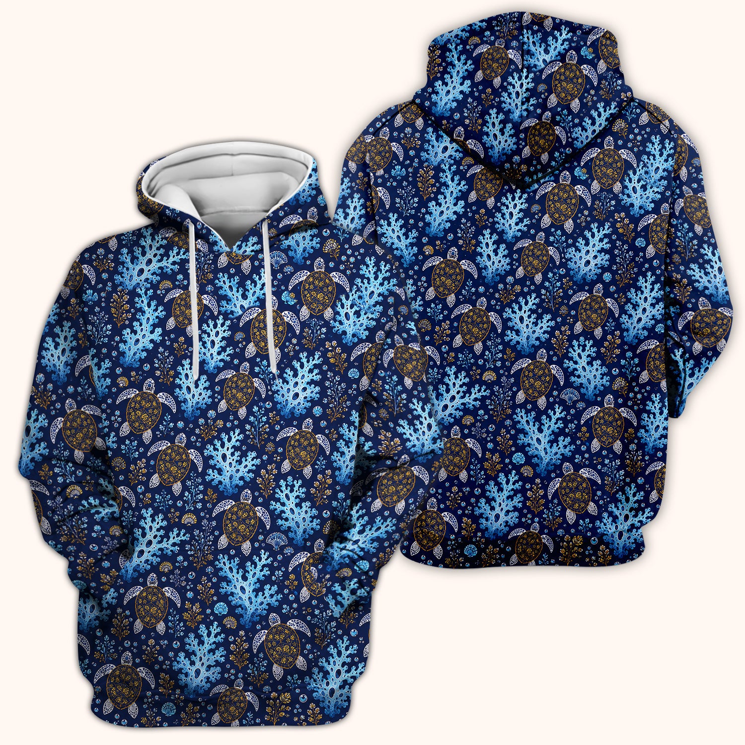 Ocean Turtle Coral Nurse Pattern Scrub Top for RN, CNA, Coastal Sea Life Medical Uniform