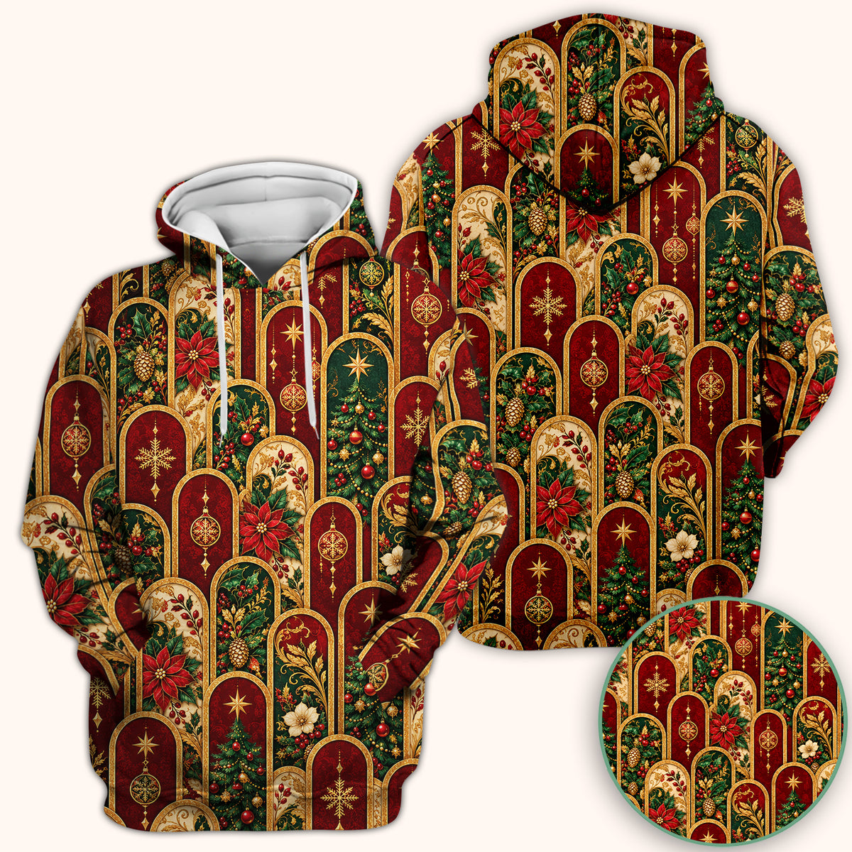 Elegant Christmas Poinsettia Gold Arch Pattern Scrub Top, Comfortable Scrubs for Nurses