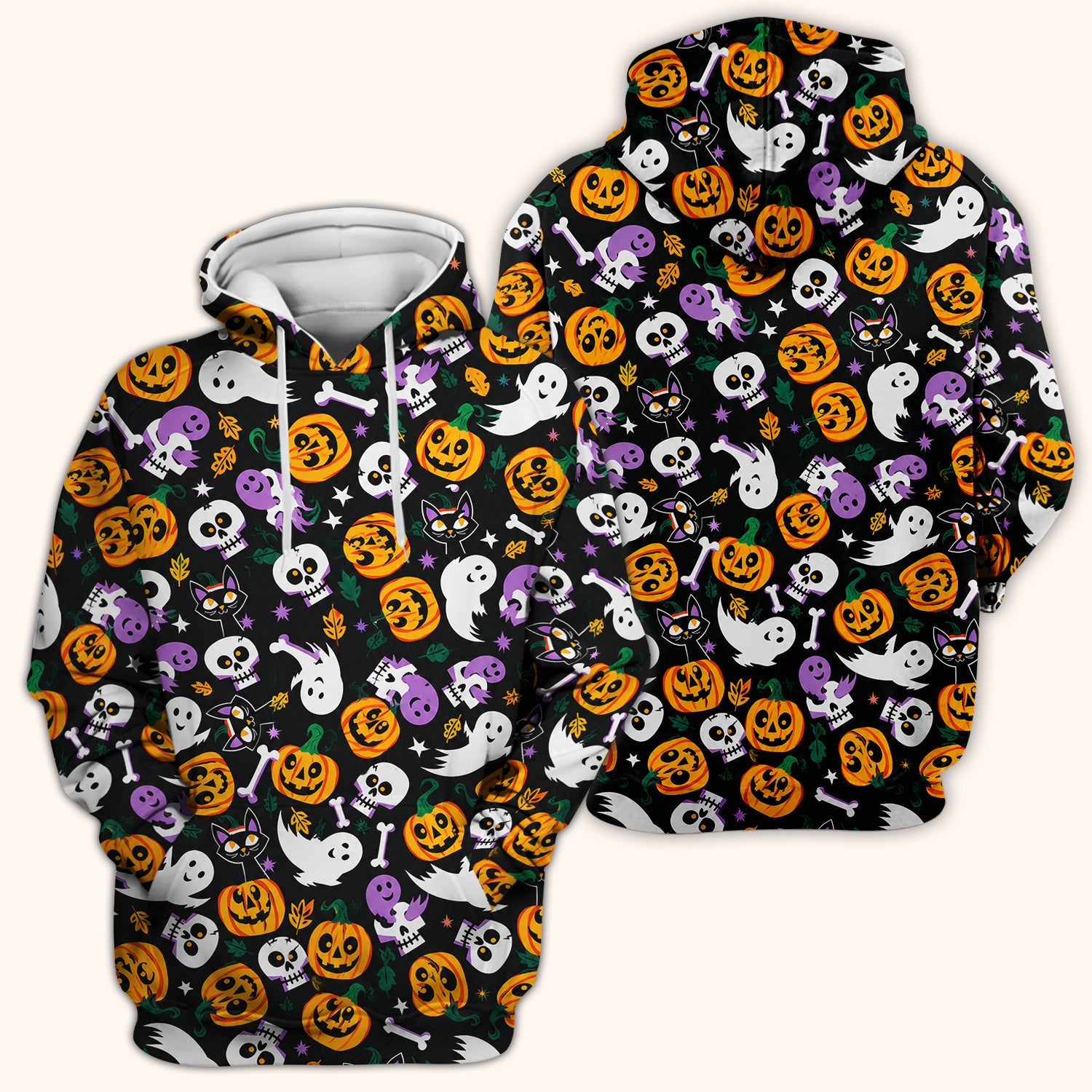Spooky Pumpkin Ghost Print Scrub Top, Comfortable Scrubs for Nurses