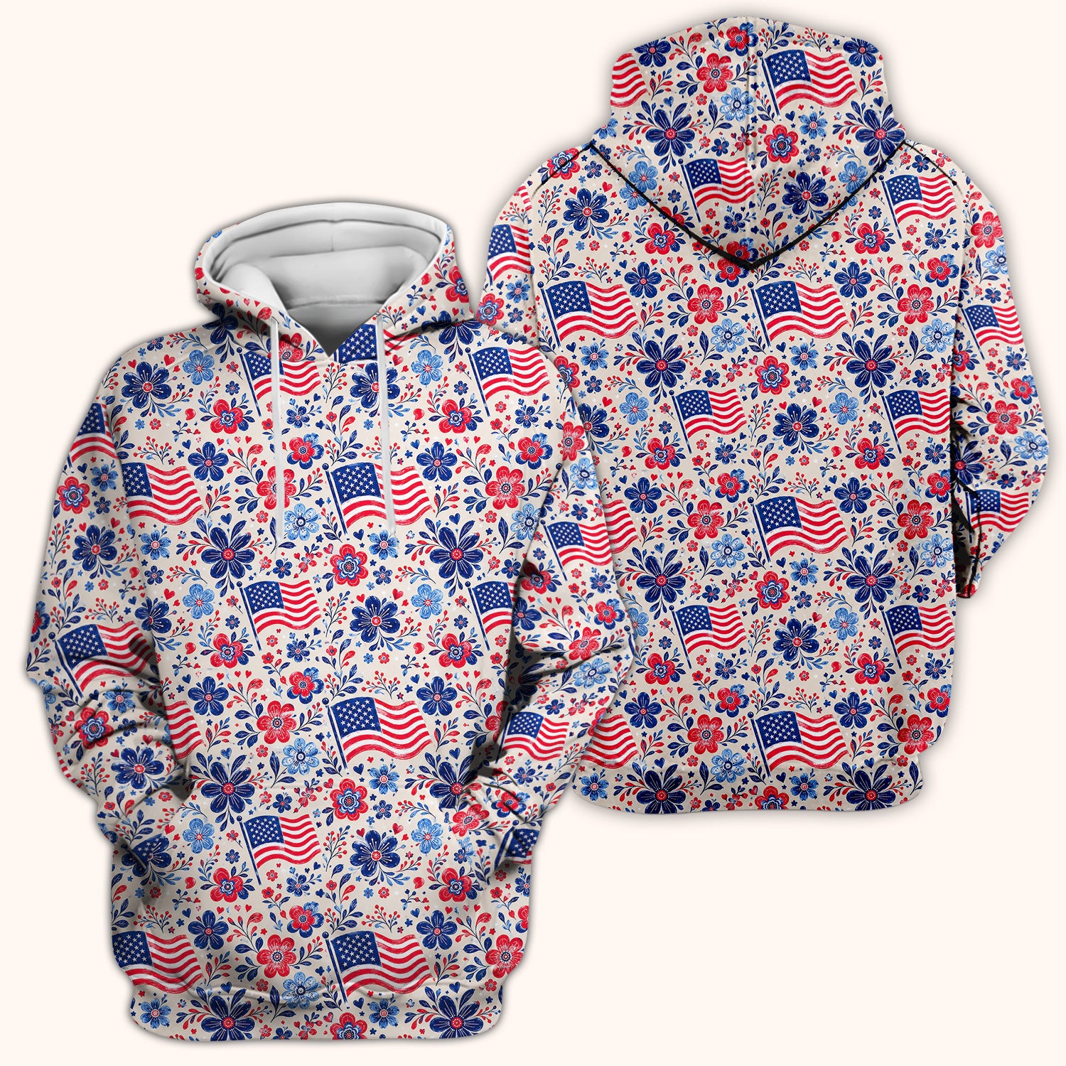 Patriotic Flag Floral Nurse Scrub Top for RN, CNA, Fourth Of July Uniform