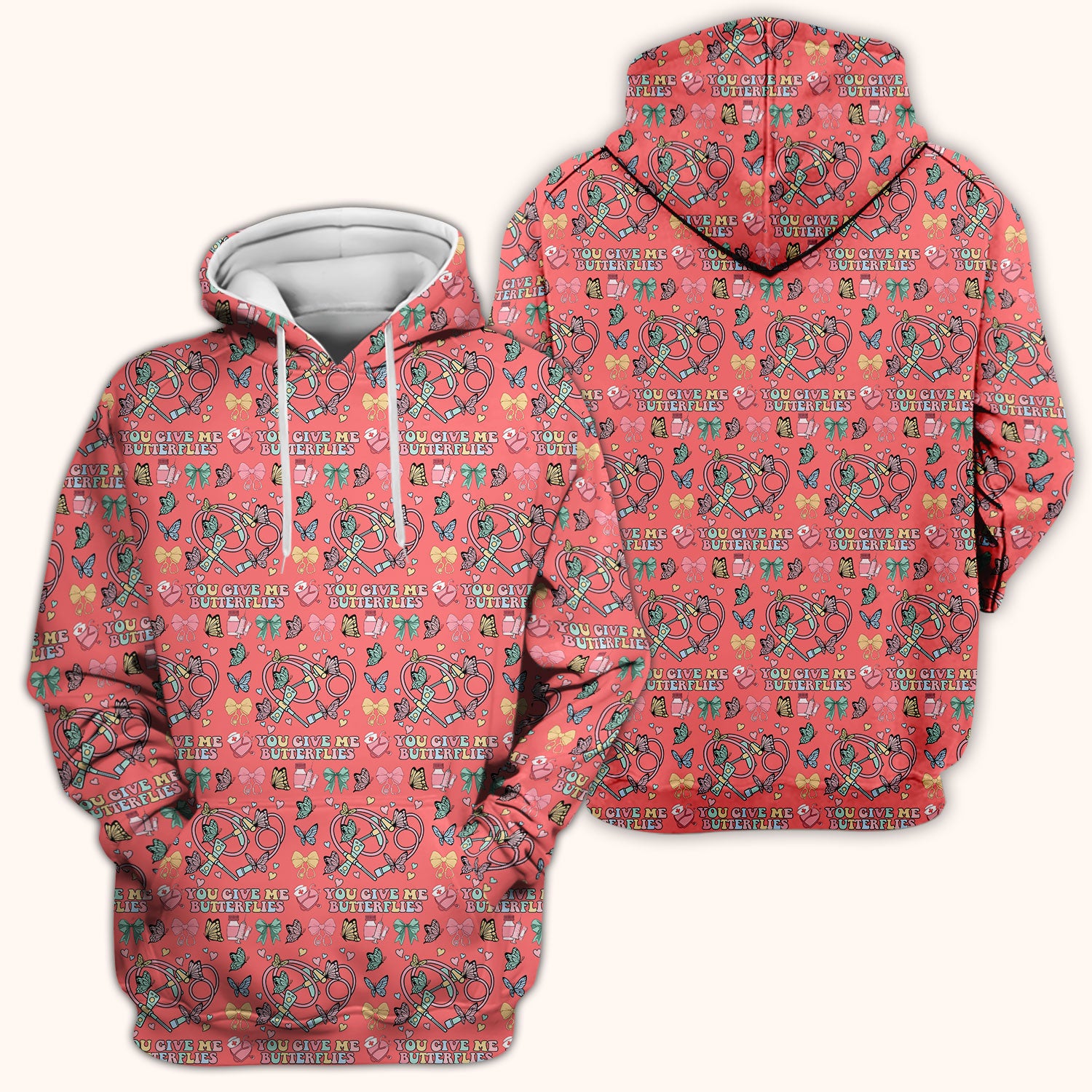 Butterfly Heart Valentine Medical Pattern Scrub Top, Comfortable Scrubs for Nurses