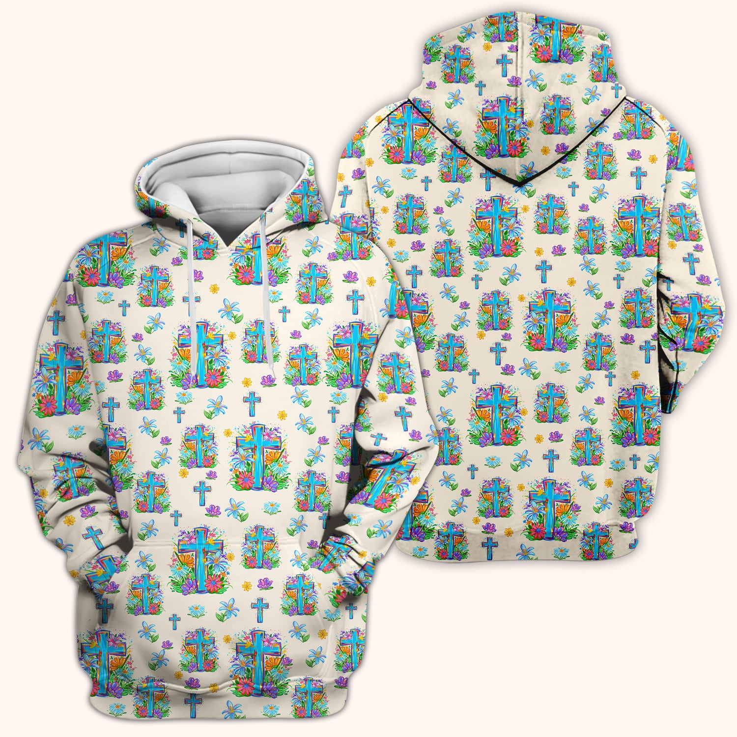 Christian Floral Cross Spring Pattern Scrub Top, Comfortable Scrubs for Nurses