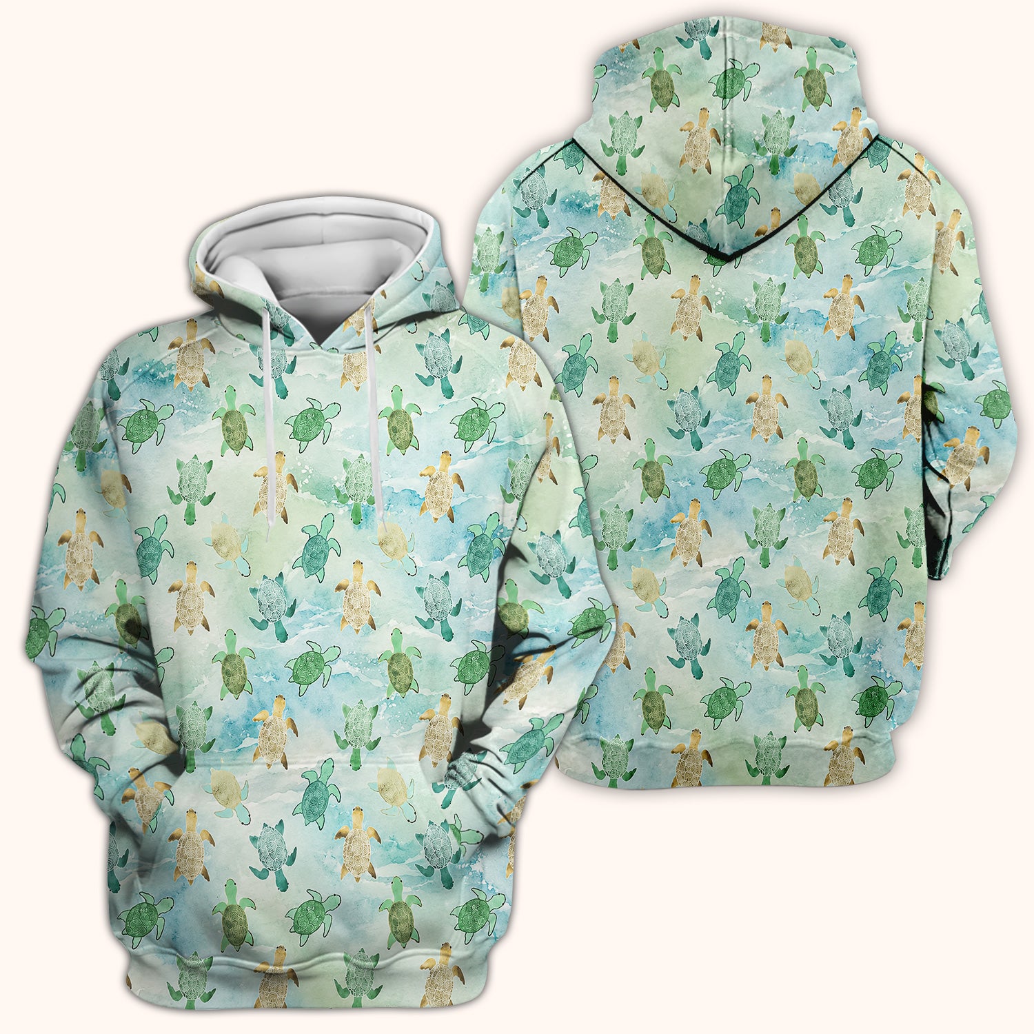 Watercolor Sea Turtle Pattern Scrub Top, Comfortable Scrubs for Nurses