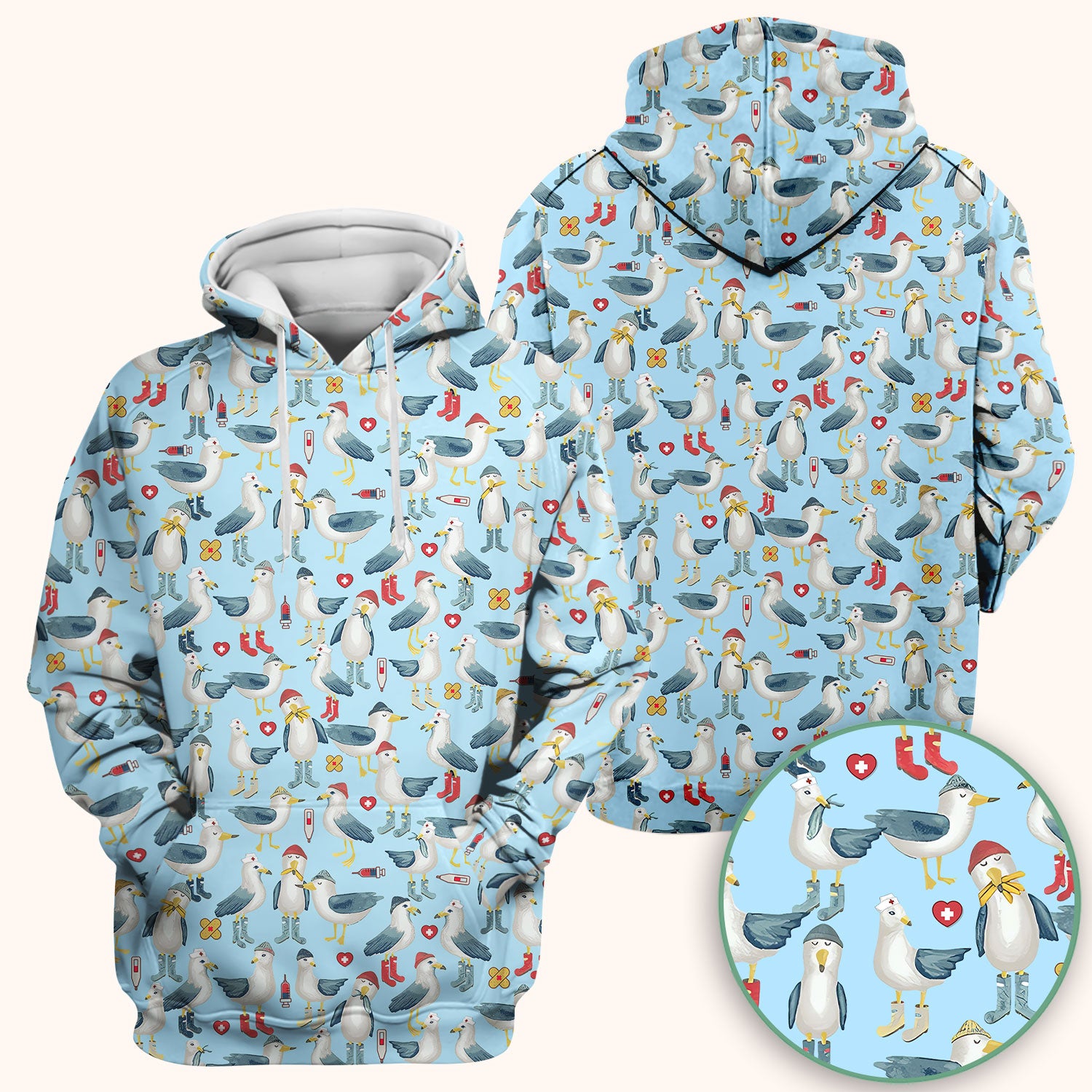 Seagull Scrub Top for Nurses - Adorable Birds Medical Uniform - Funny Shirt for RN CNA LPN