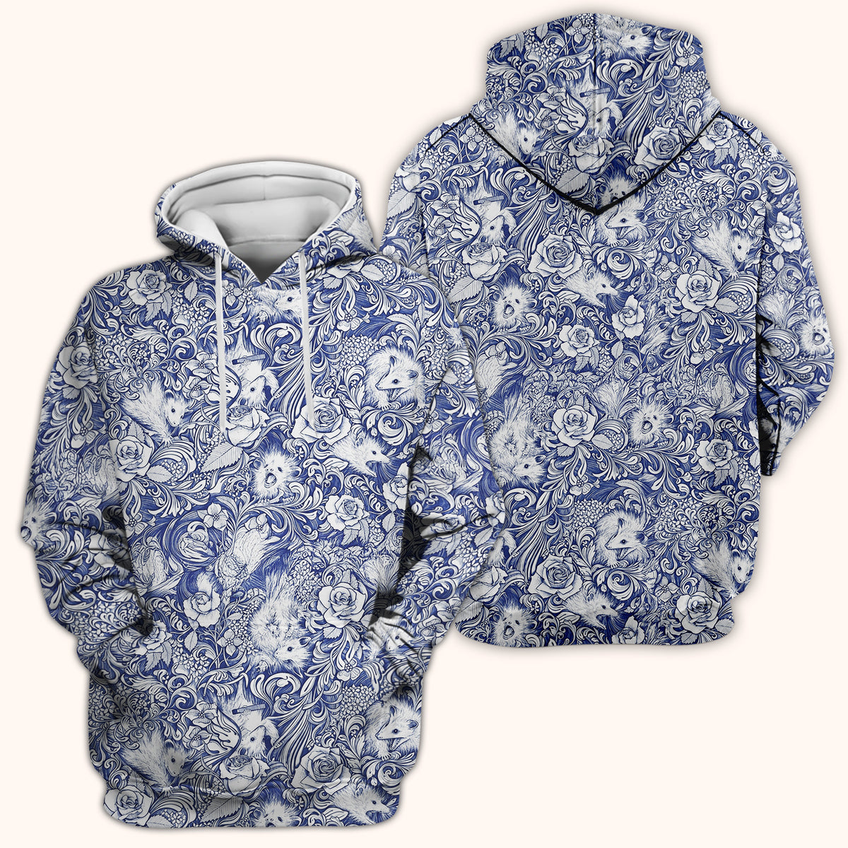 Blue Floral Opossum and Roses Scrub Top, Comfortable Scrubs for Nurses