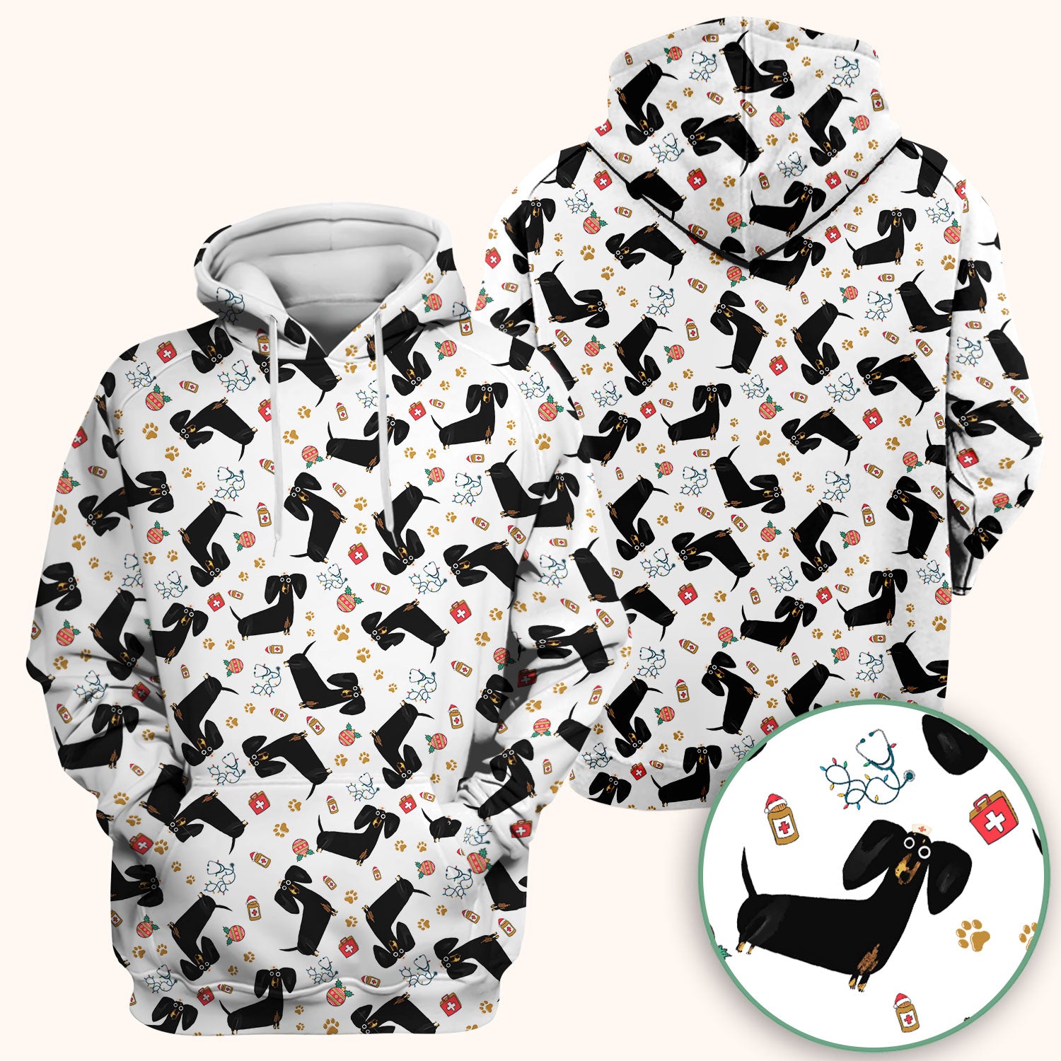 Funny Wiener Dog Scrub Top for Nurses - Cute Black Dachshund Medical Shirt - Dog Lover Nursing Uniform Gift for Women
