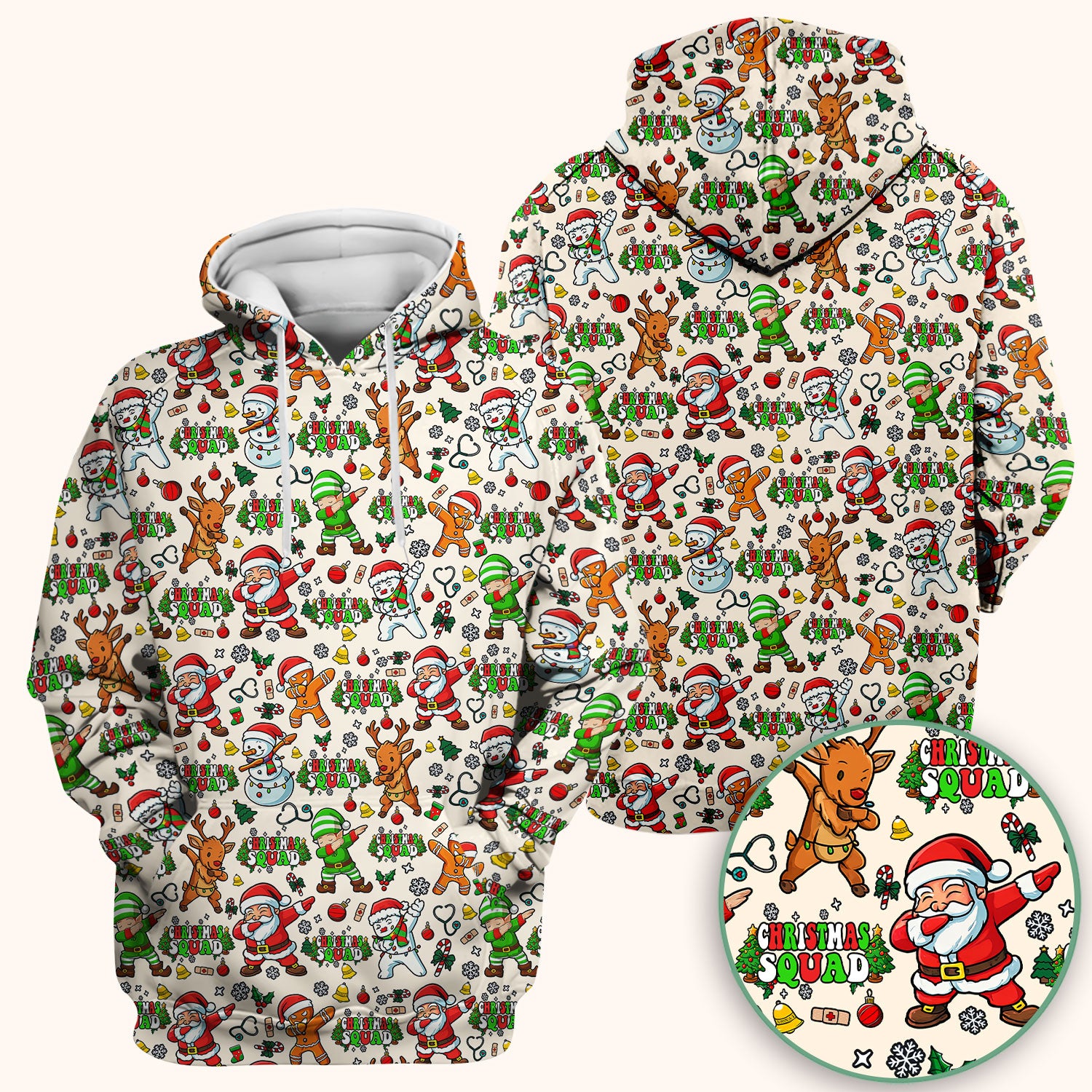 Christmas Squad Scrub Top - Funny Santa & Reindeer Shirt - Cute Holiday Medical Uniform for Nurses, Doctors & Vet Techs