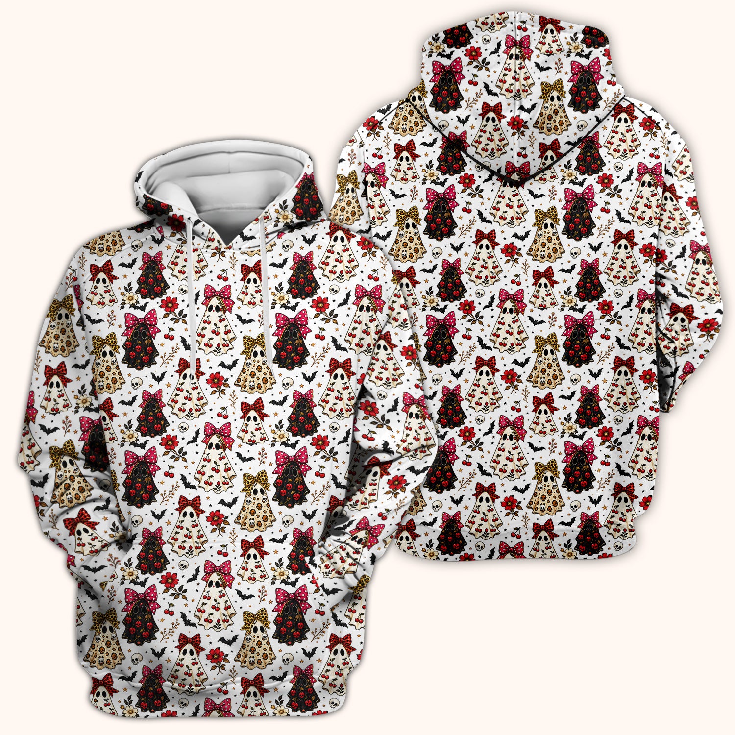 Spooky Halloween Ghost Pattern Scrub Top, Comfortable Scrubs for Nurses